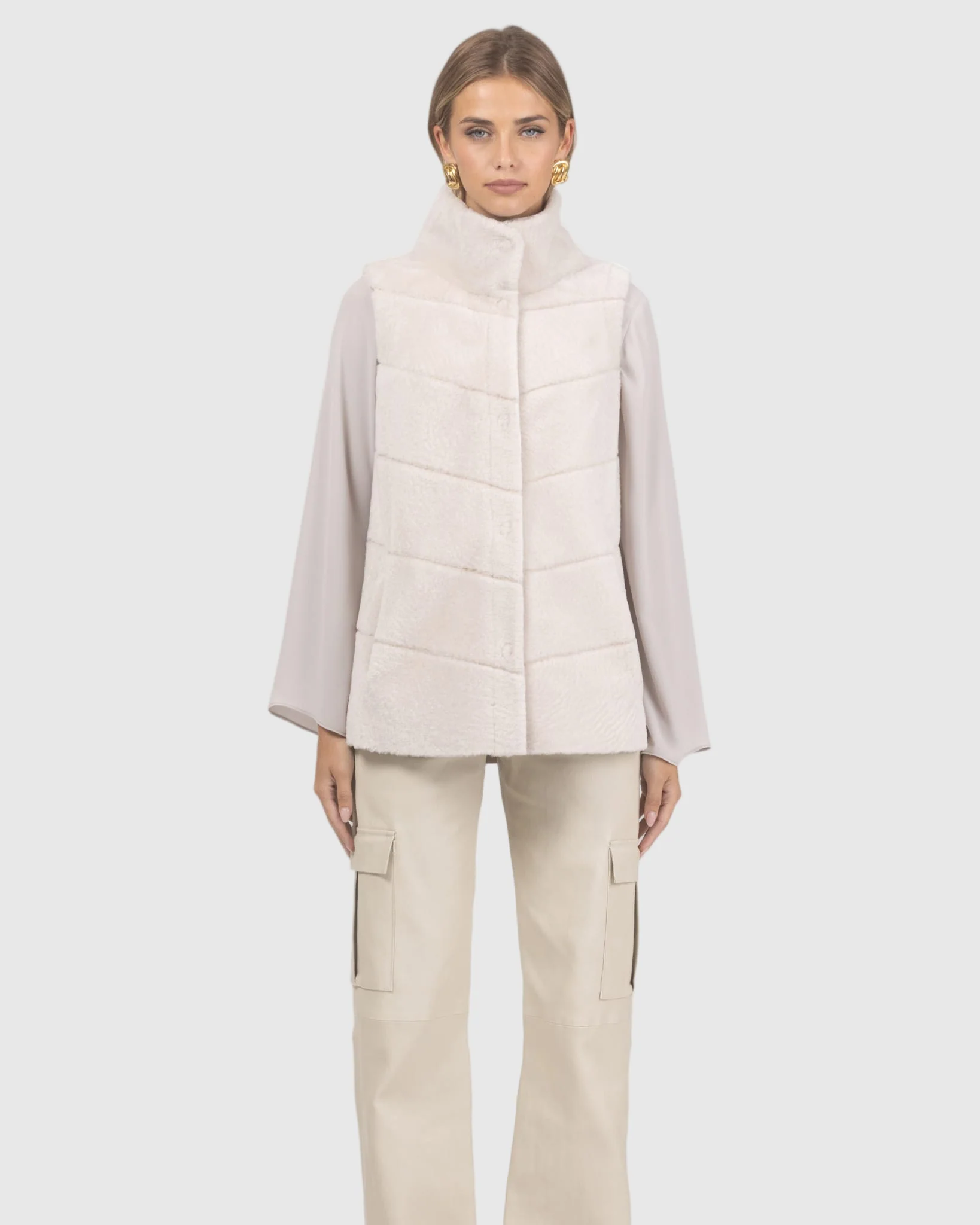 Reversible Textured Shearling Lamb Vest - Image 24