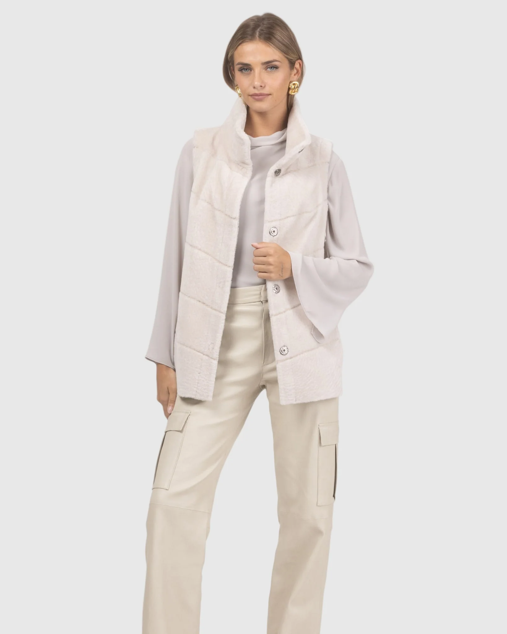 Reversible Textured Shearling Lamb Vest - Image 29