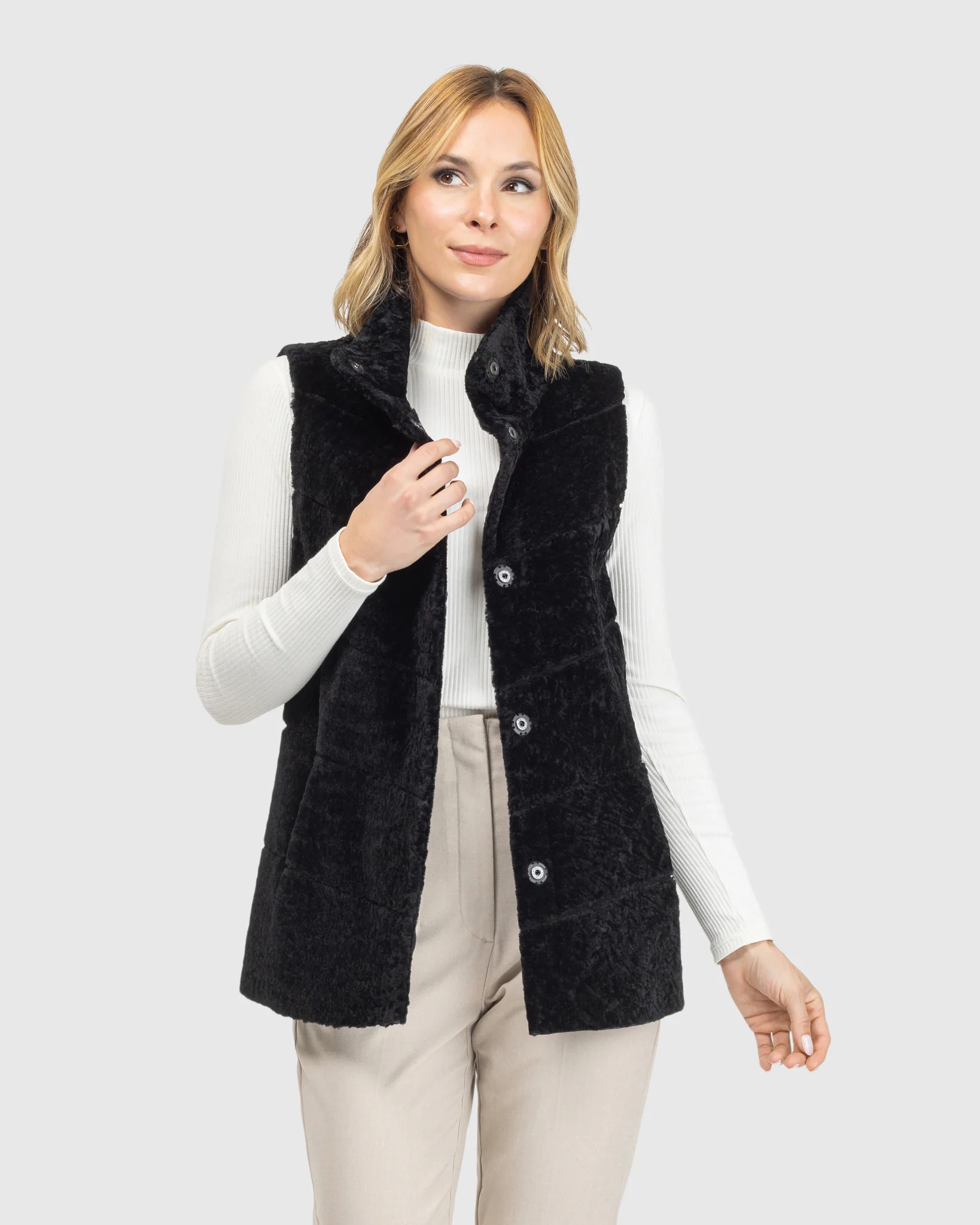 Reversible Textured Shearling Lamb Vest - Image 3