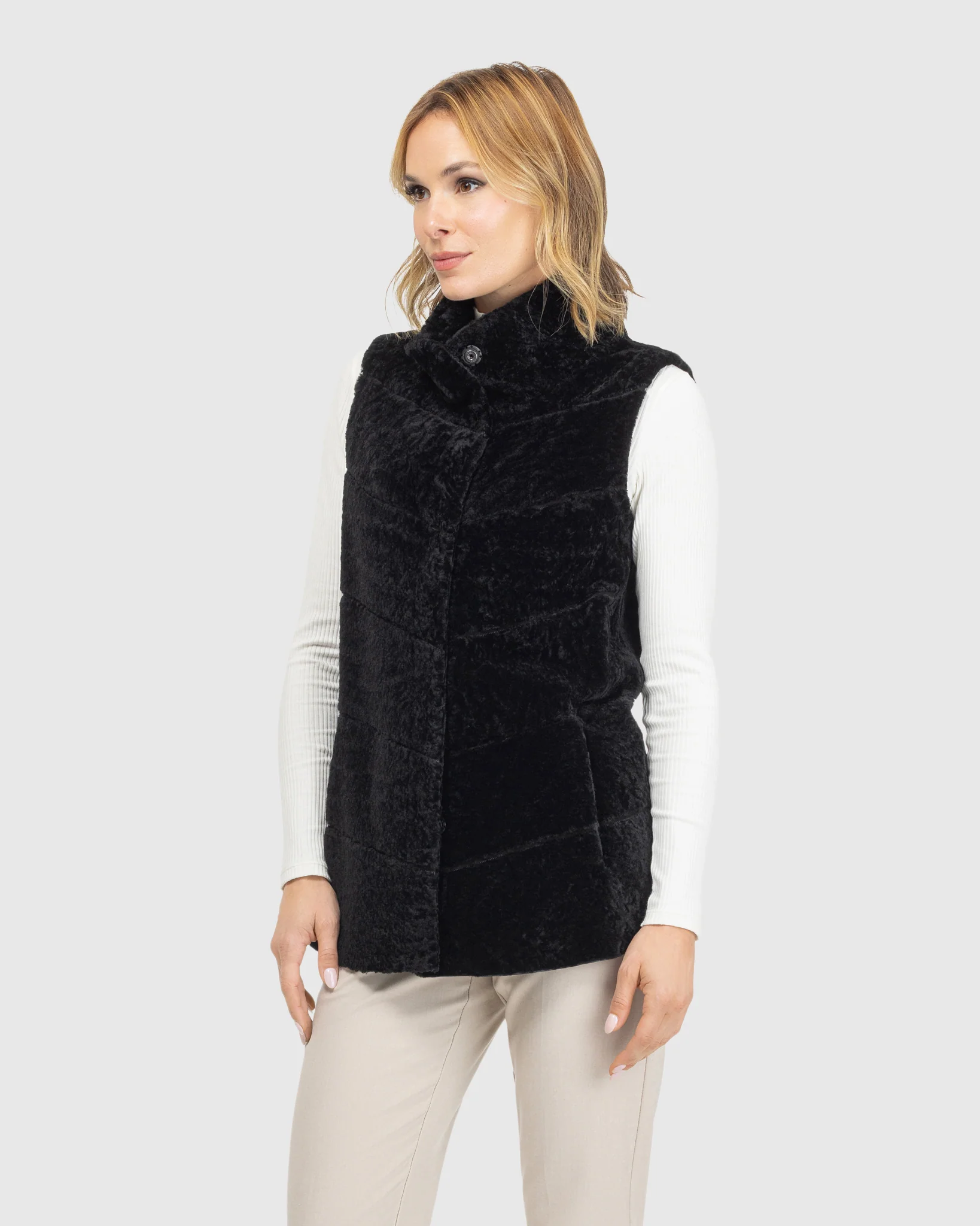 Reversible Textured Shearling Lamb Vest - Image 4