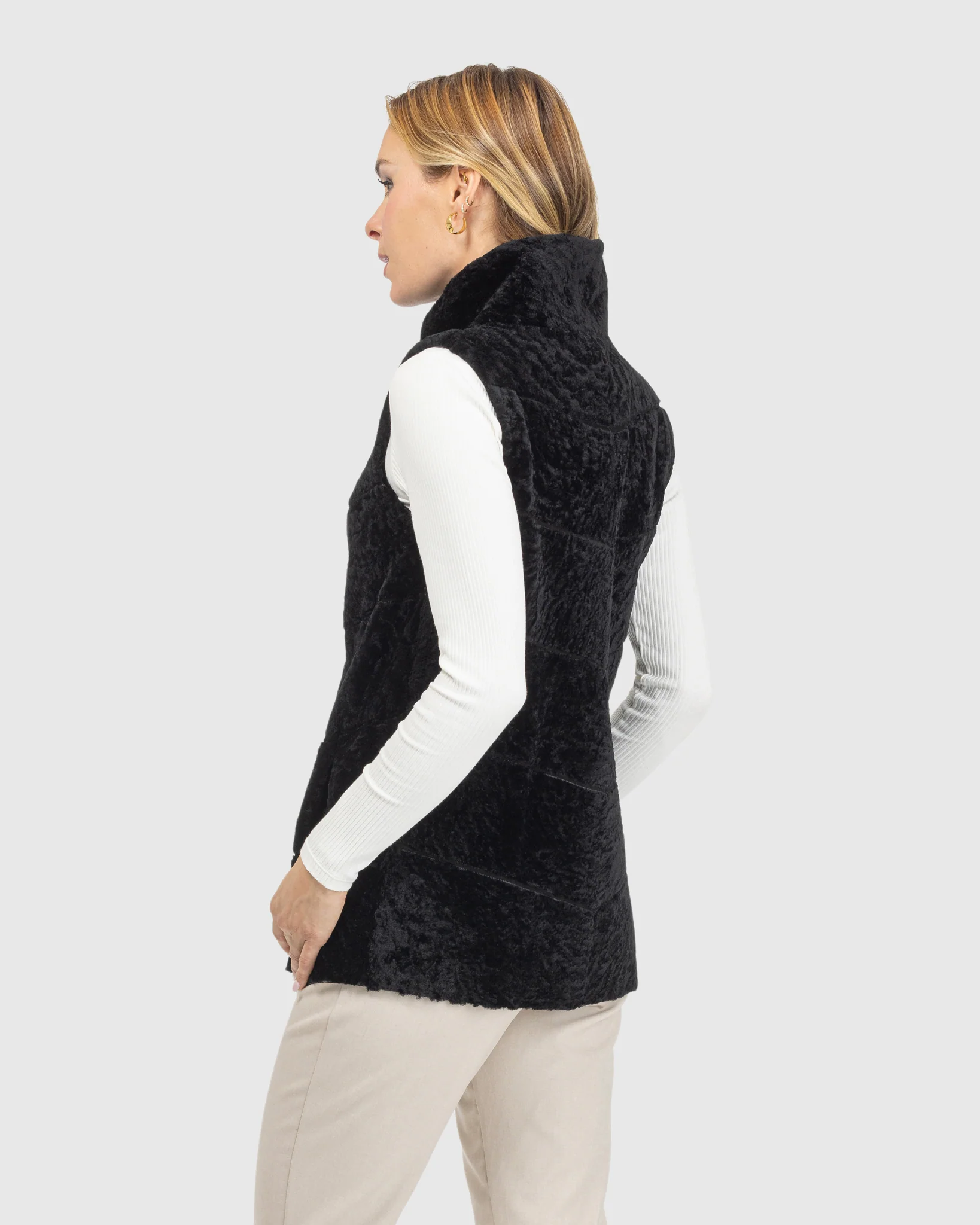 Reversible Textured Shearling Lamb Vest - Image 5