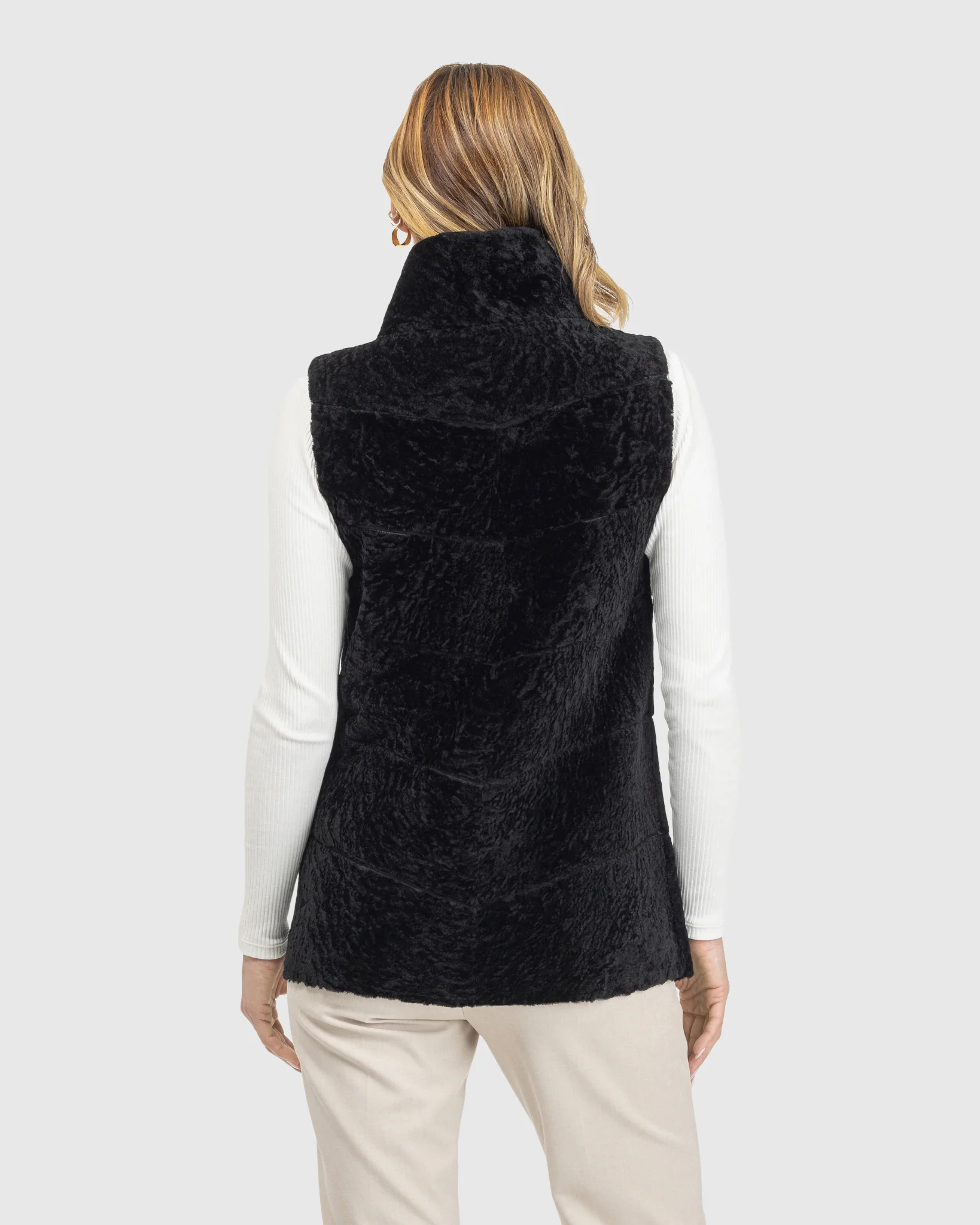 Reversible Textured Shearling Lamb Vest - Image 6