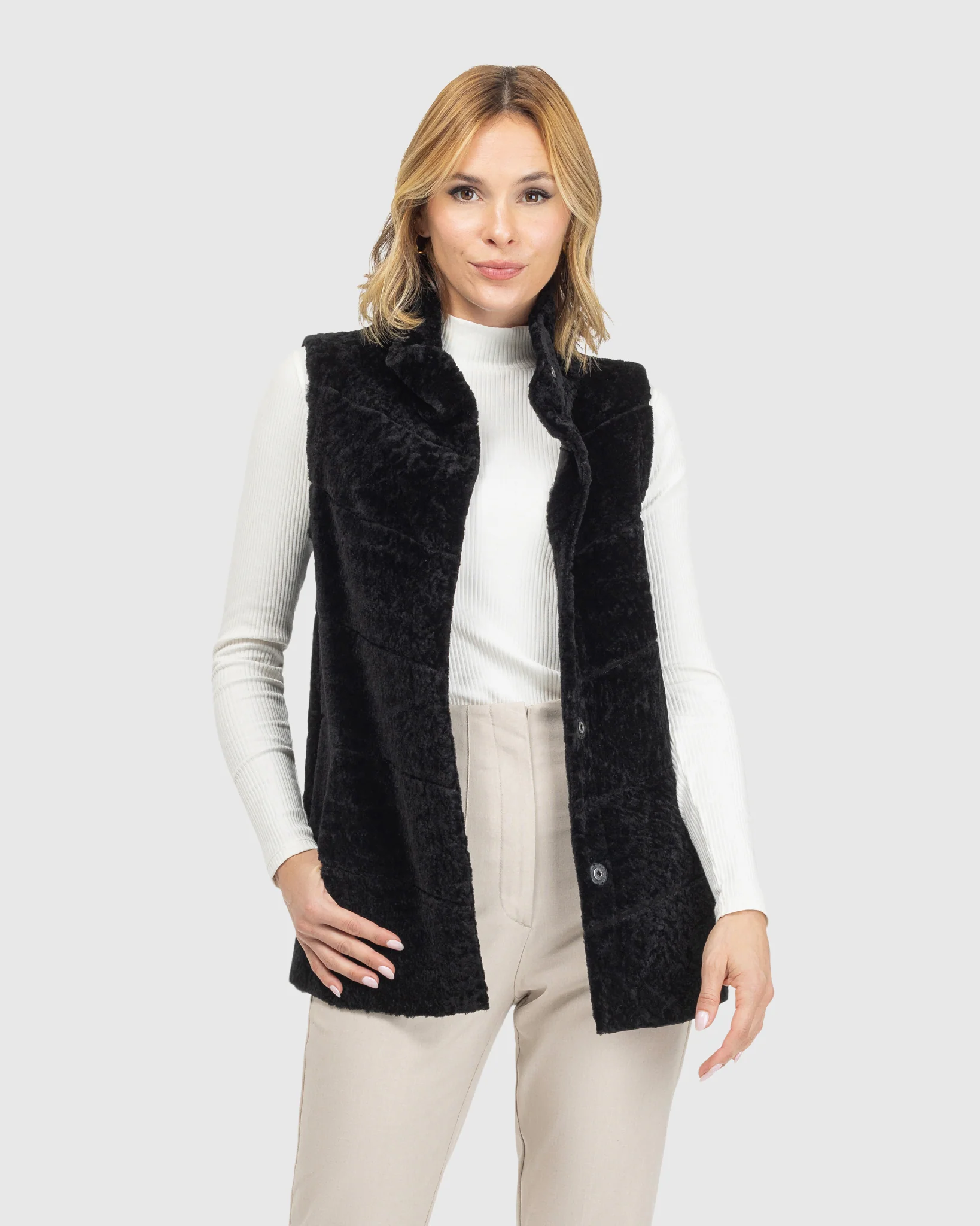 Reversible Textured Shearling Lamb Vest - Image 7