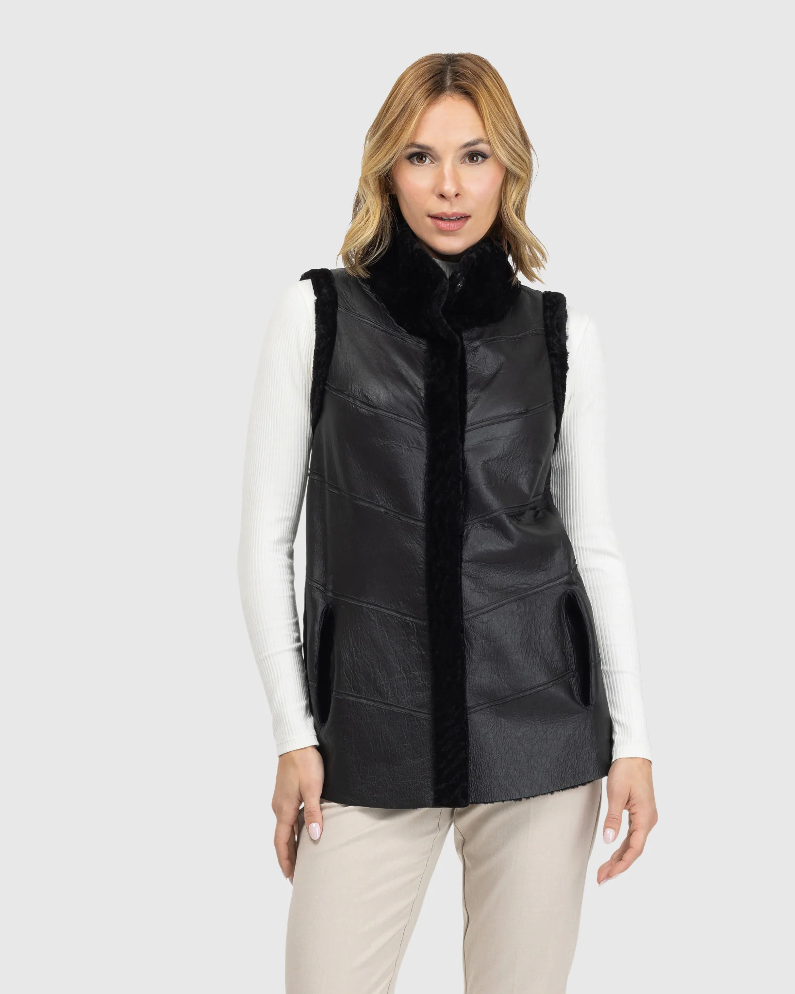 Reversible Textured Shearling Lamb Vest - Image 8