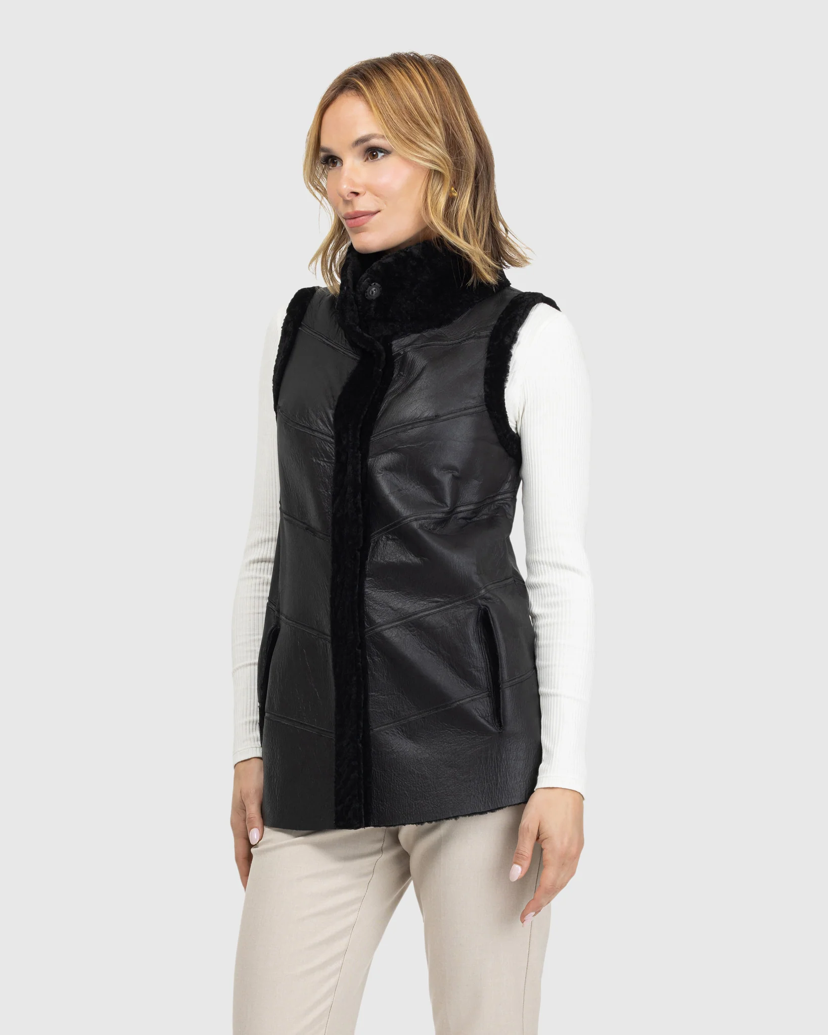Reversible Textured Shearling Lamb Vest - Image 9