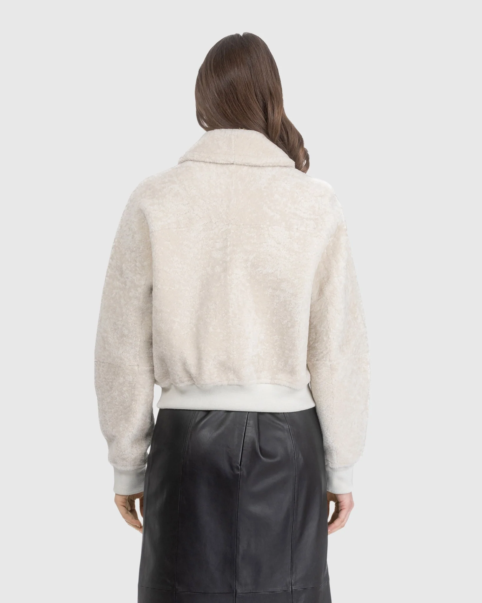 Reversible Textured Shearling Lamb Zip Jacket - Image 14