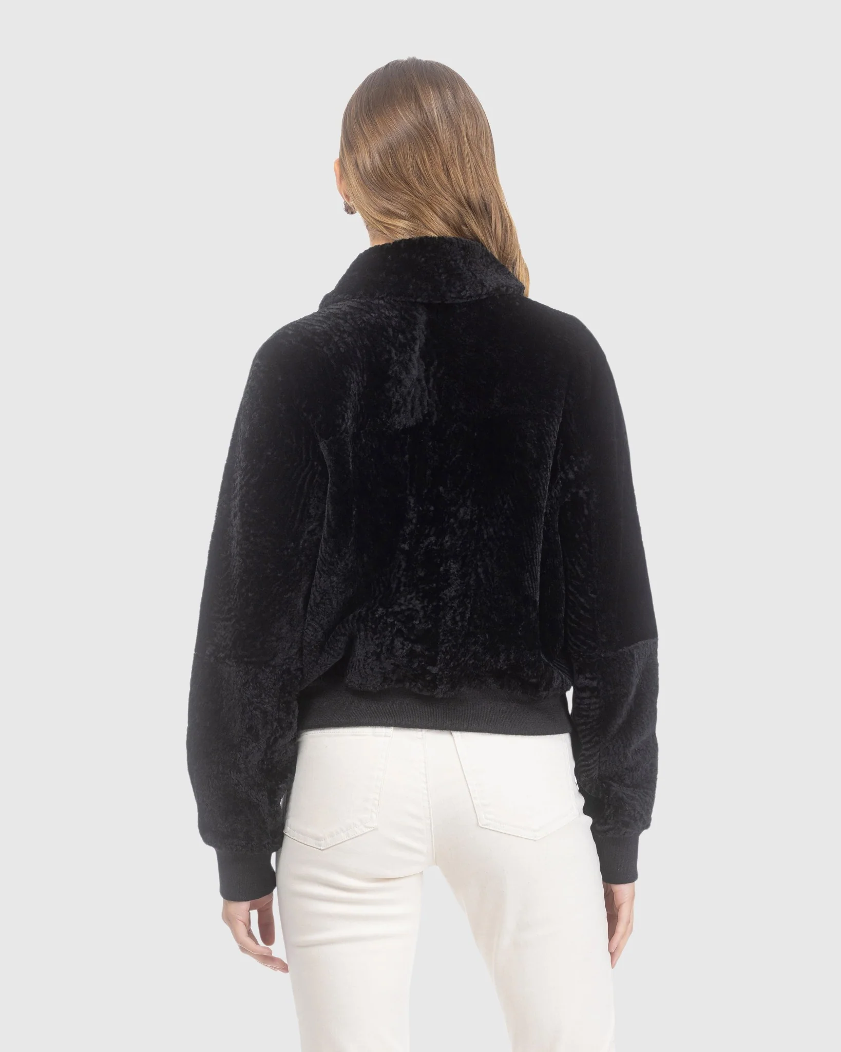 Reversible Textured Shearling Lamb Zip Jacket - Image 4