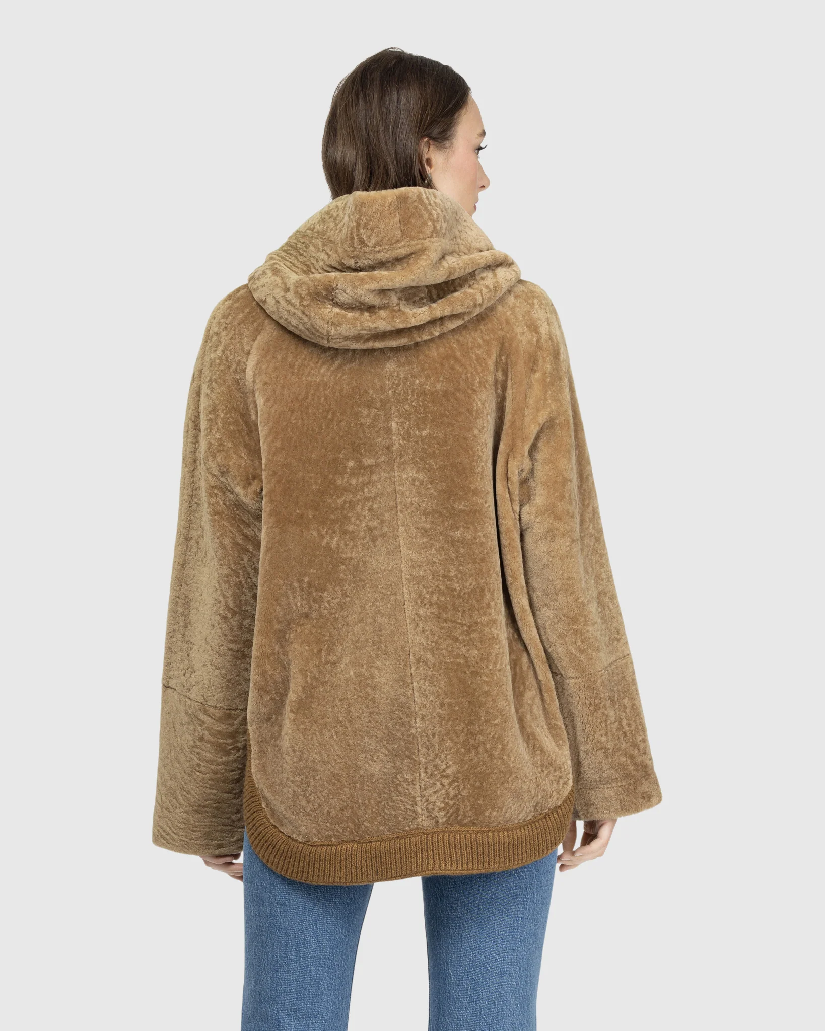 Reversible Textured Shearling Lamb Zip Jacket With Ribbed Hem, Hood - Image 22
