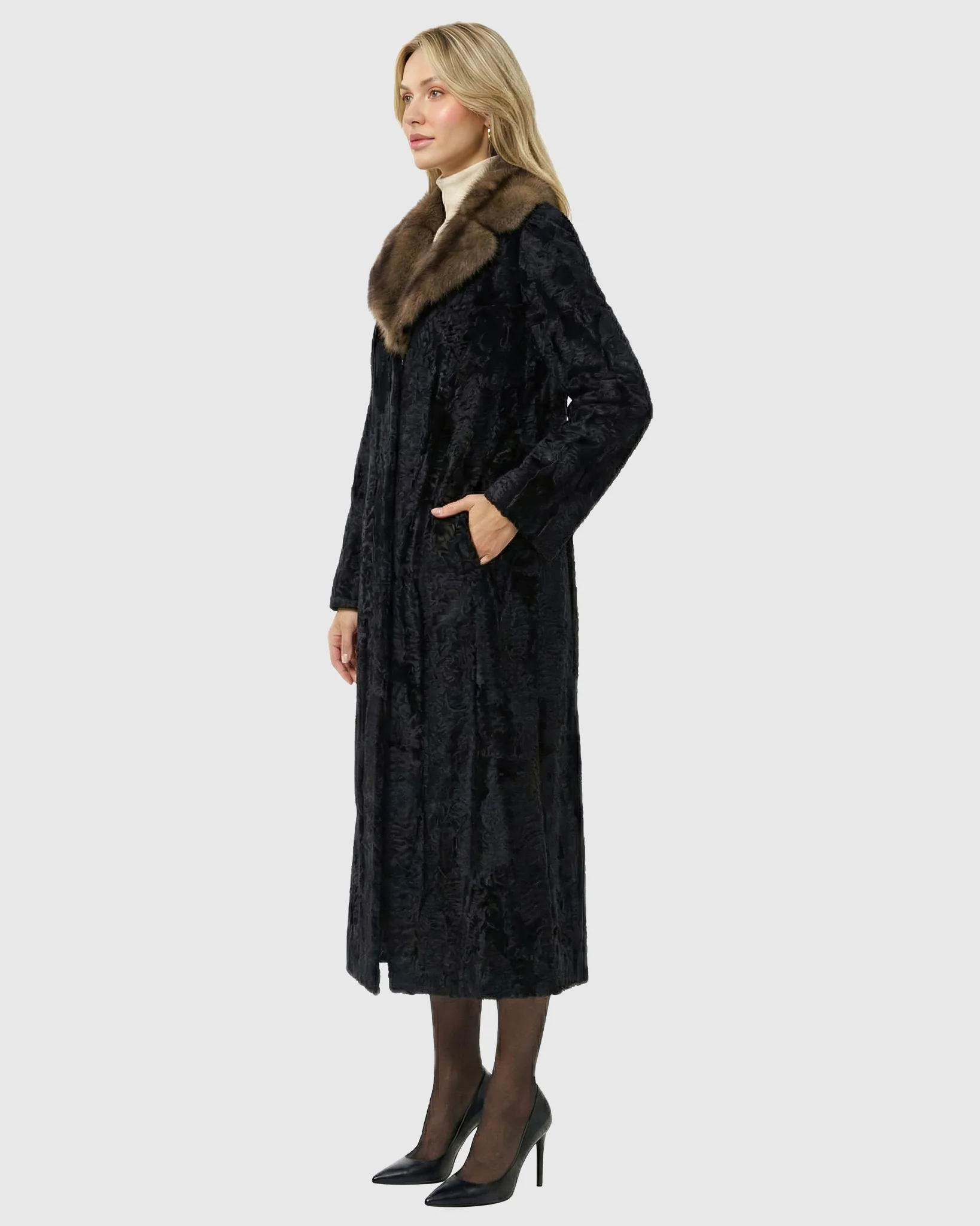 RUSSIAN BROADTAIL COAT WITH RUSSIAN SABLE COLLAR - Image 2
