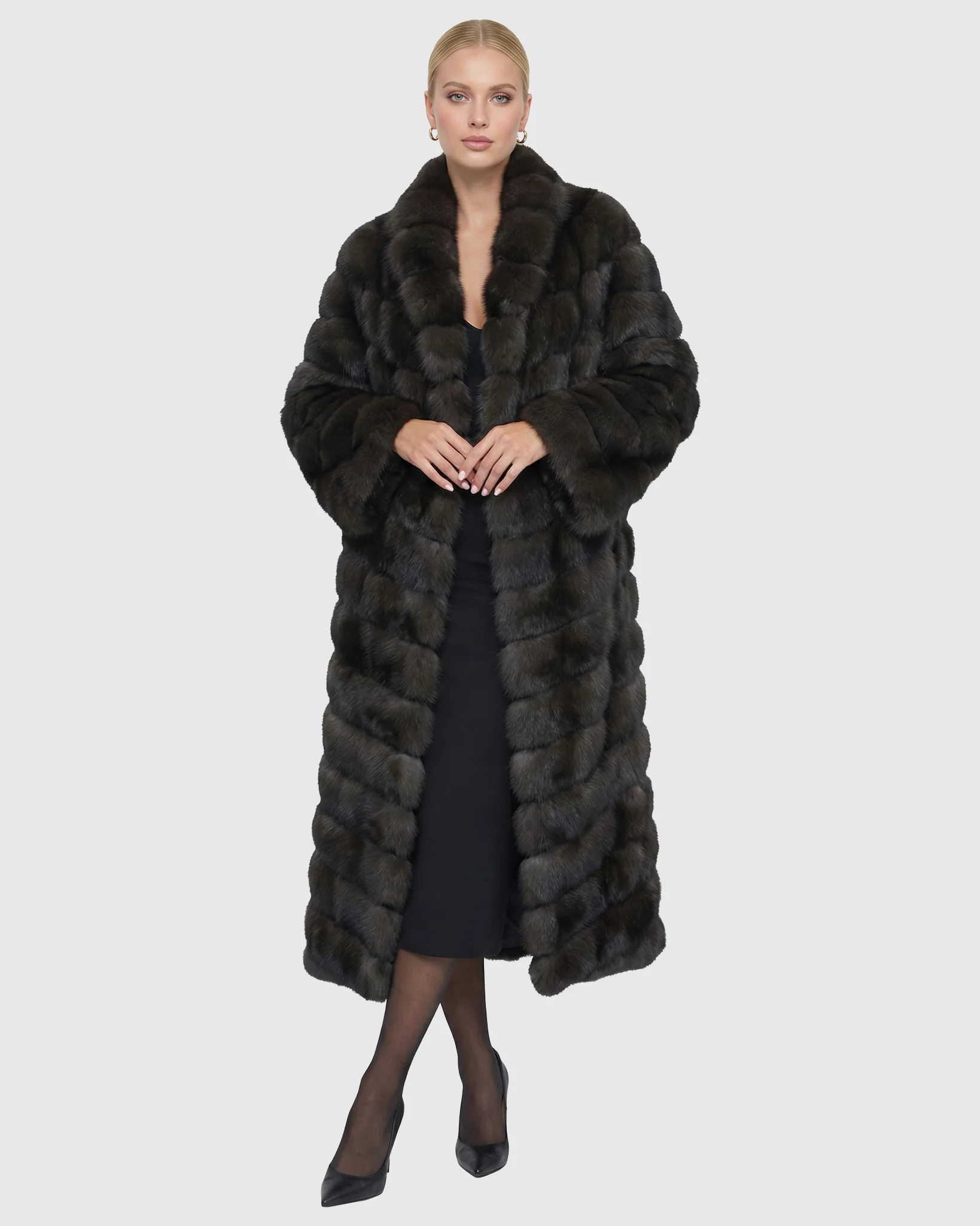 Russian Sable Chevron Coat With Leather Belt