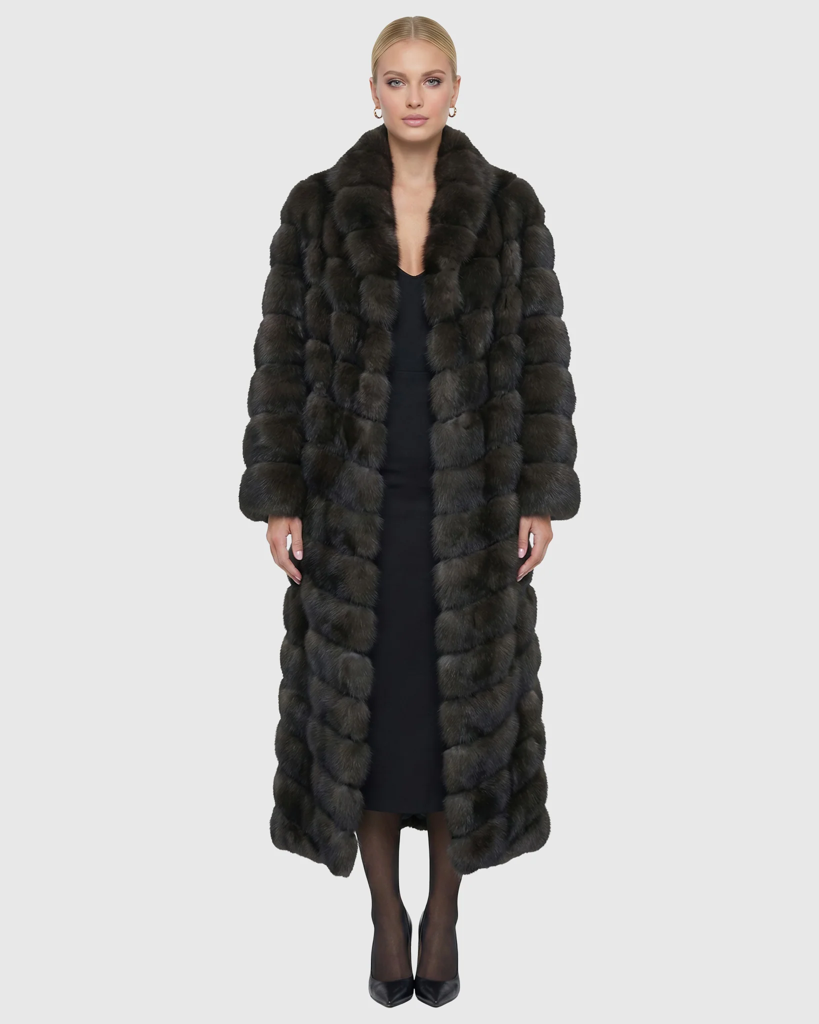 Russian Sable Chevron Coat With Leather Belt - Image 2