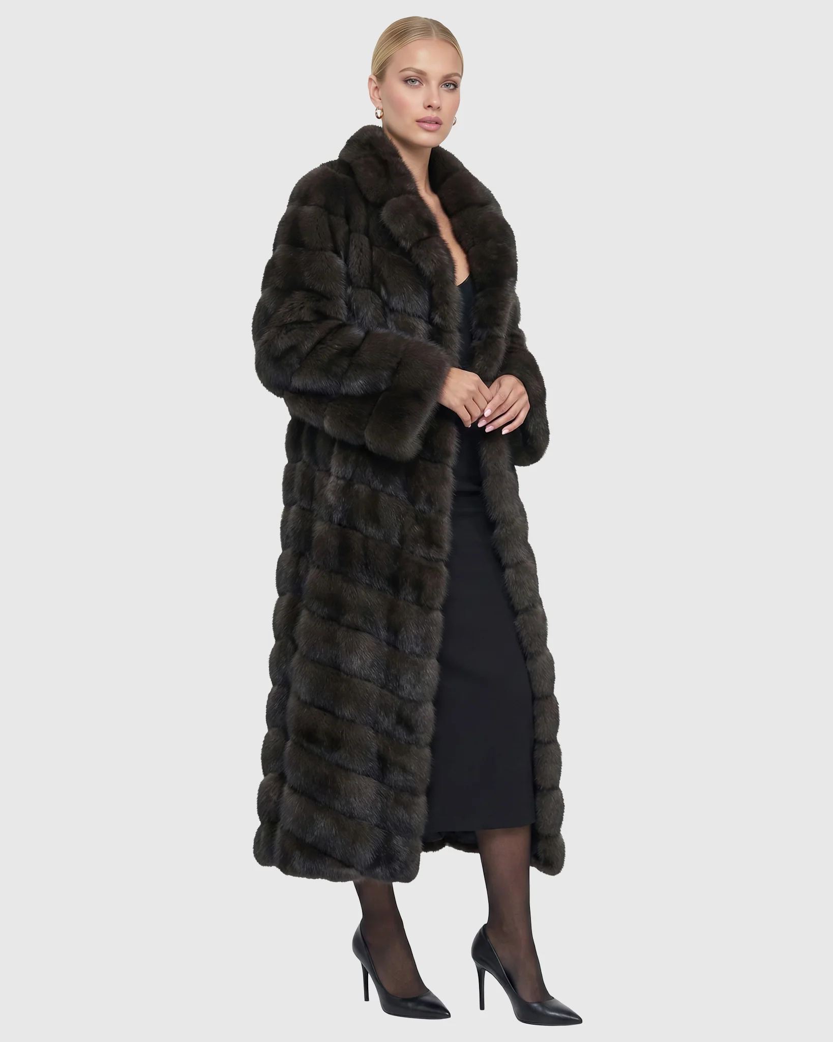 Russian Sable Chevron Coat With Leather Belt - Image 3