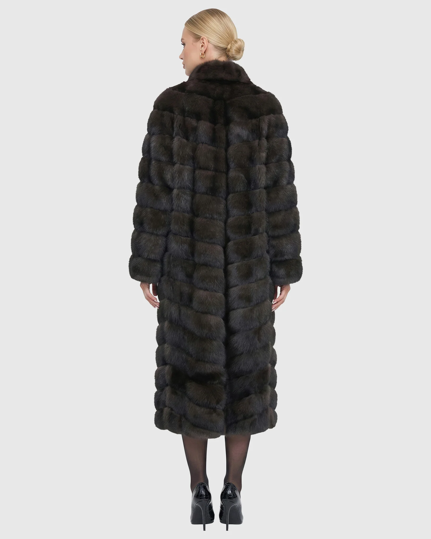 Russian Sable Chevron Coat With Leather Belt - Image 4