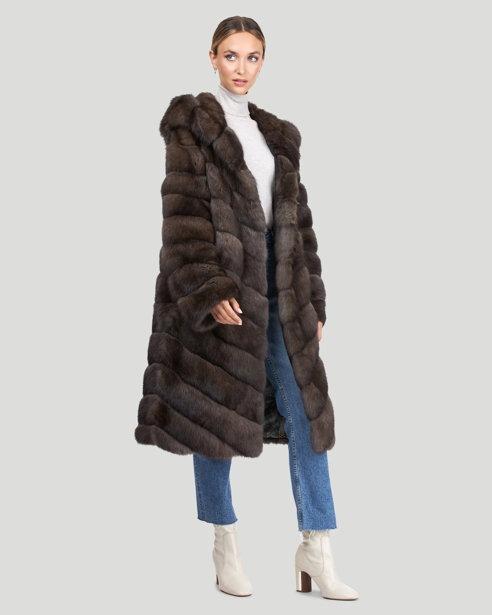 Russian Sable Chevron Midi Coat - Image 2
