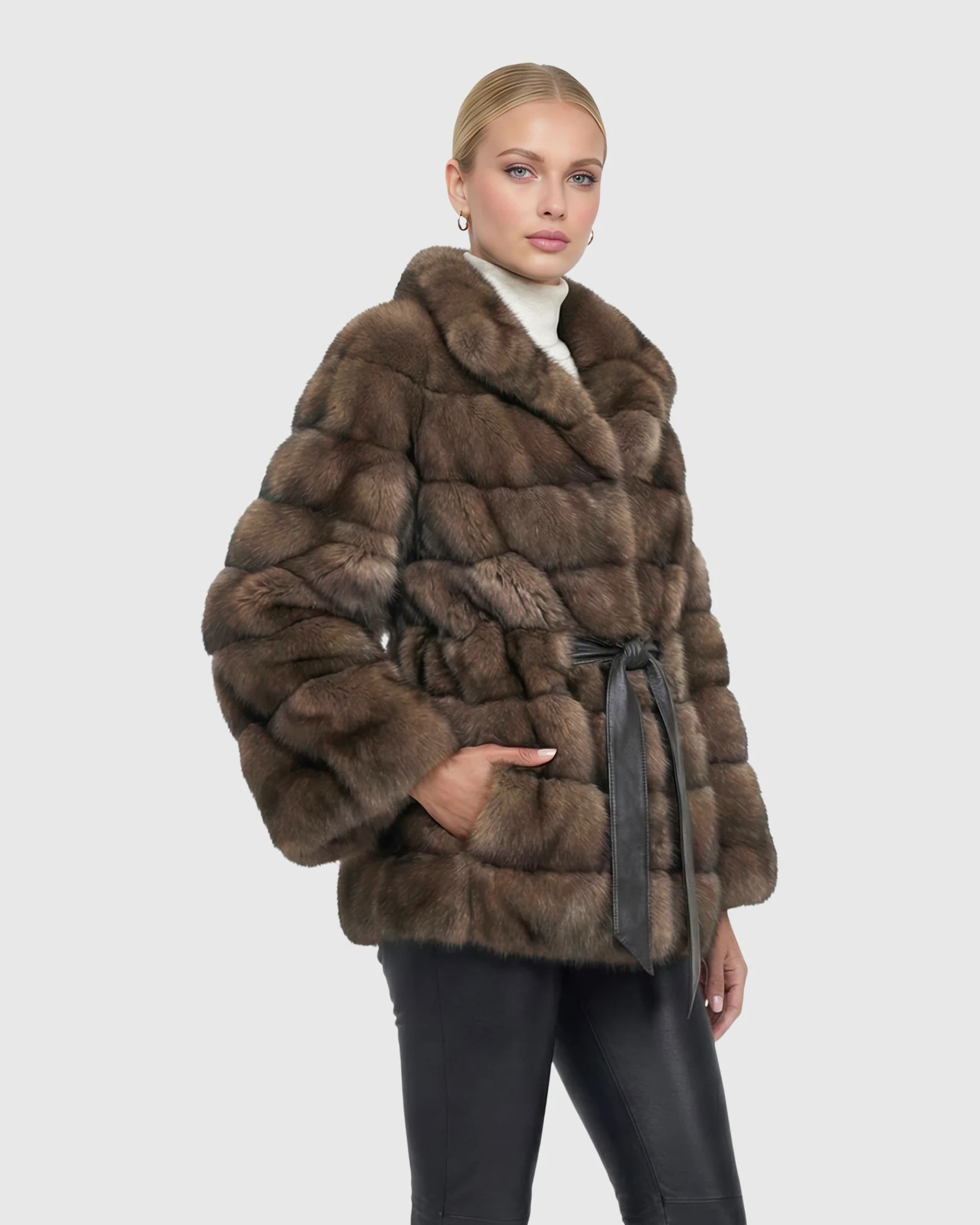 Russian Sable Jacket With Leather Belt - Image 2