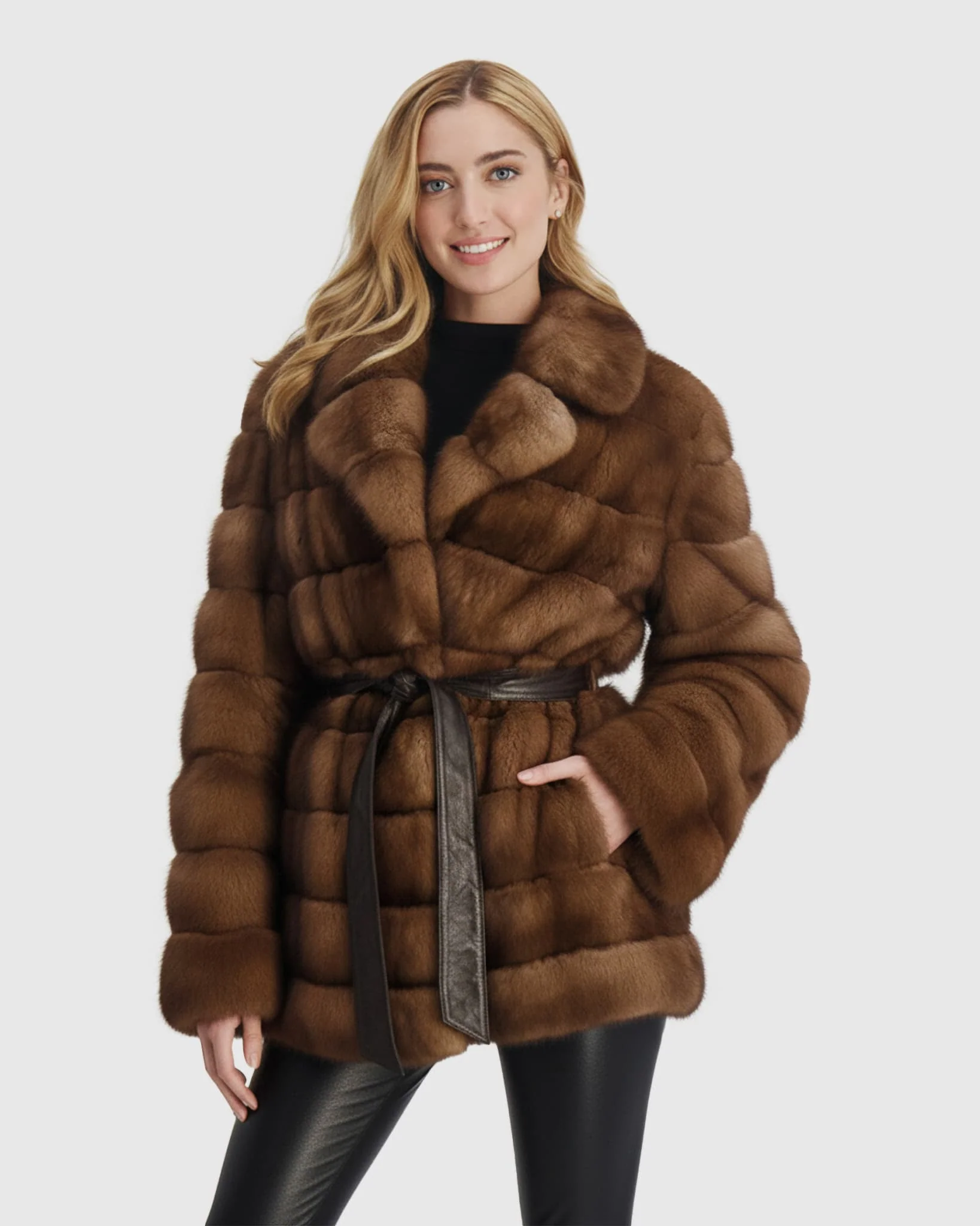 SABLE JACKET WITH LEATHER BELT