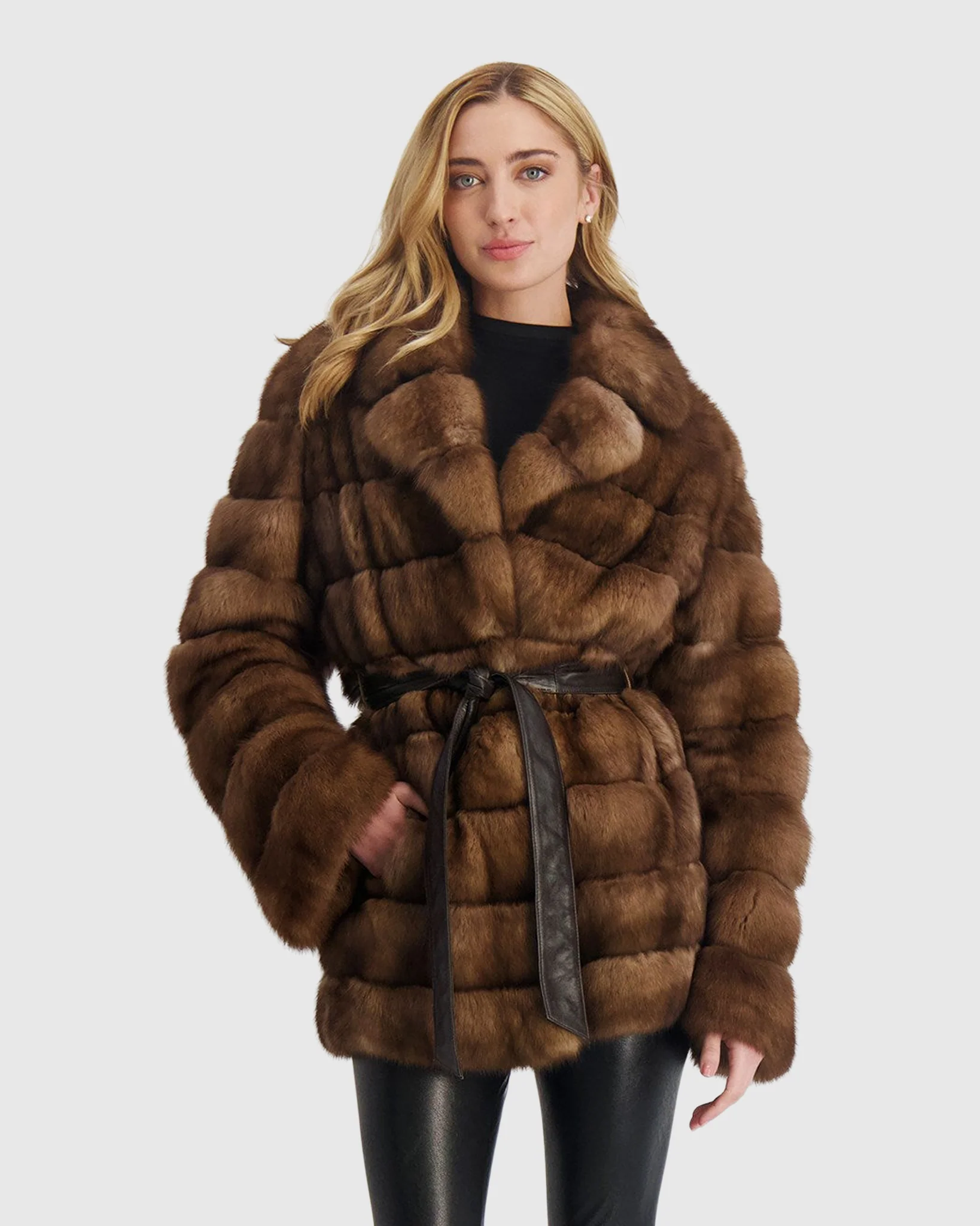 SABLE JACKET WITH LEATHER BELT - Image 2