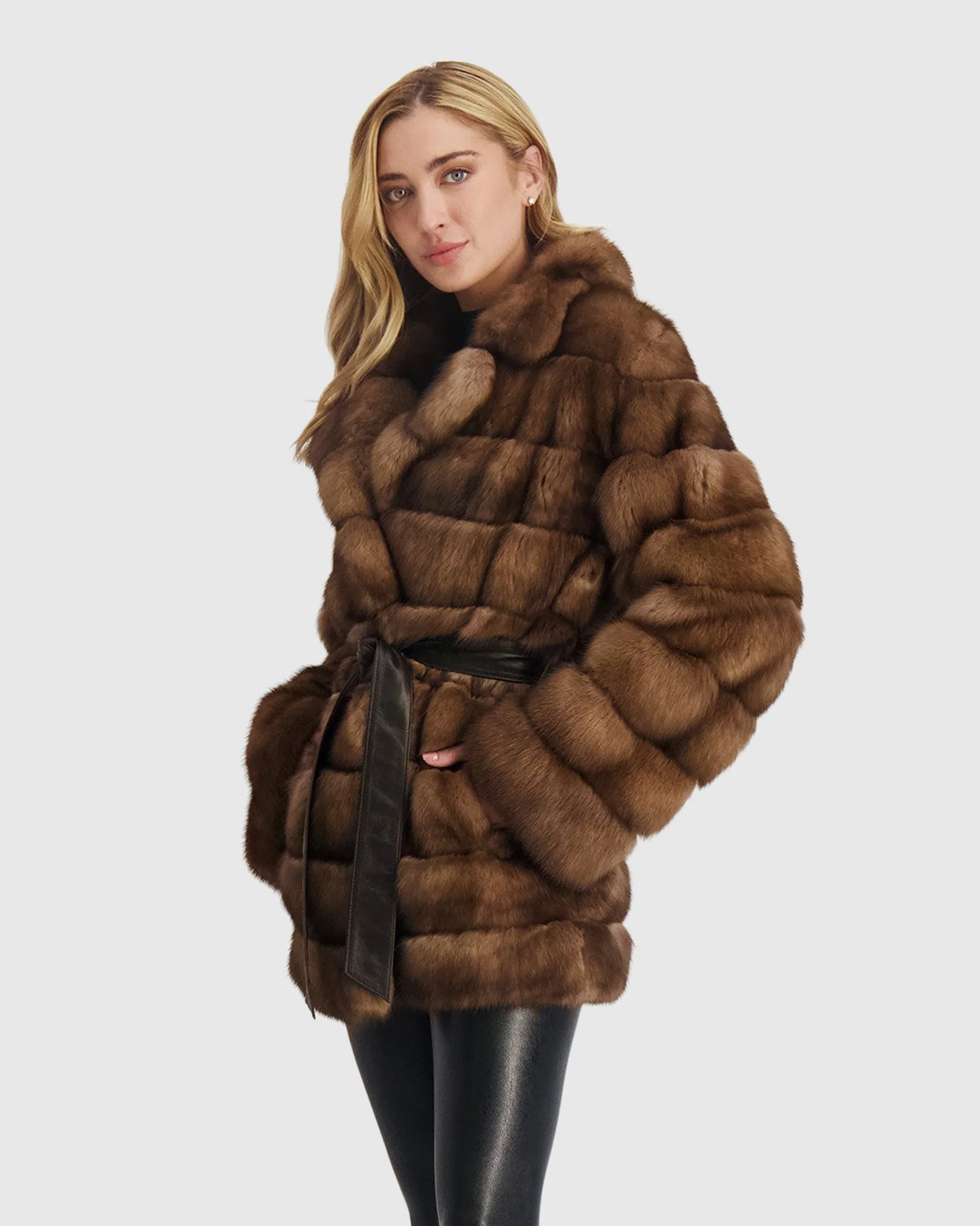 SABLE JACKET WITH LEATHER BELT - Image 4