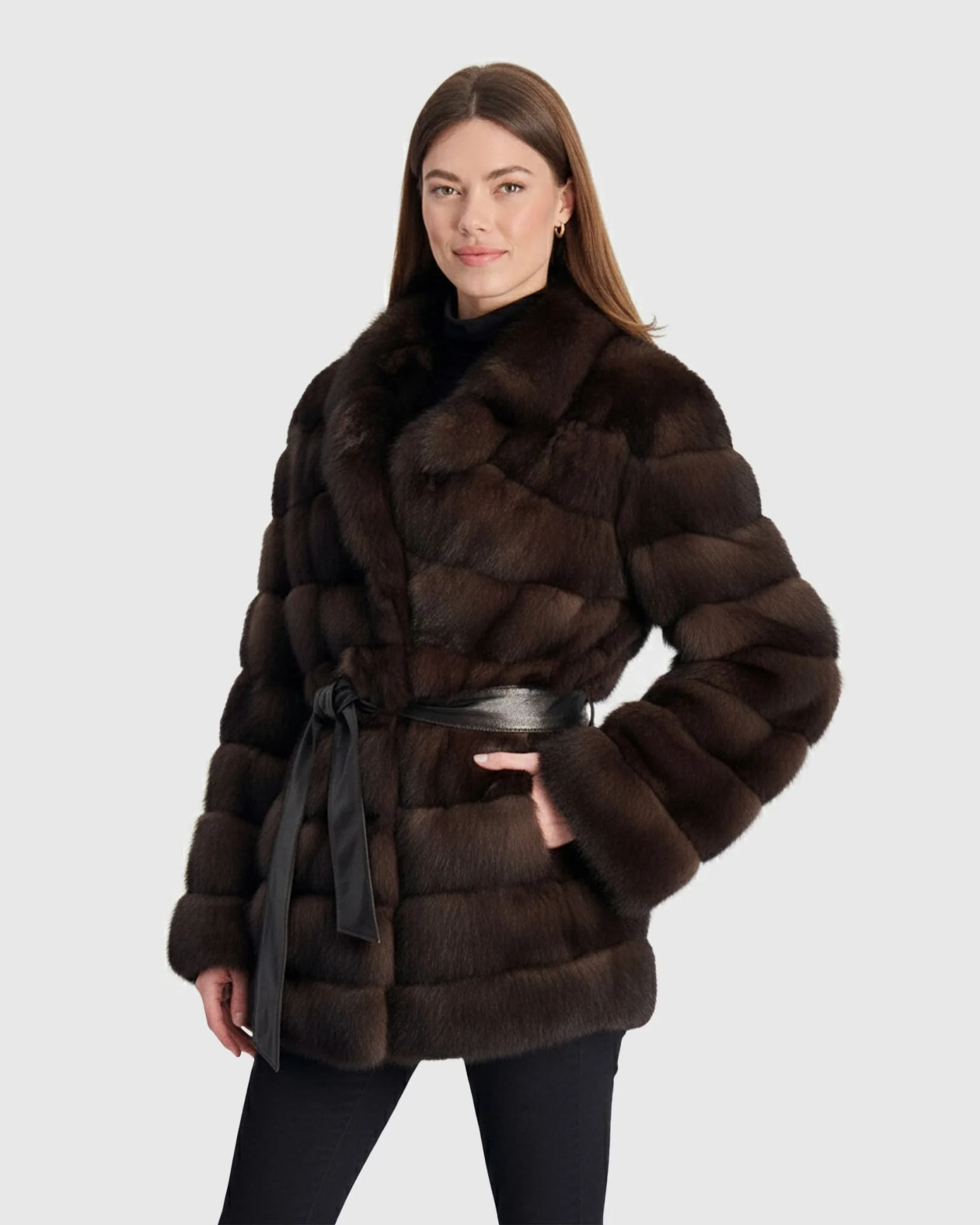 SABLE JACKET WITH LEATHER BELT - Image 7