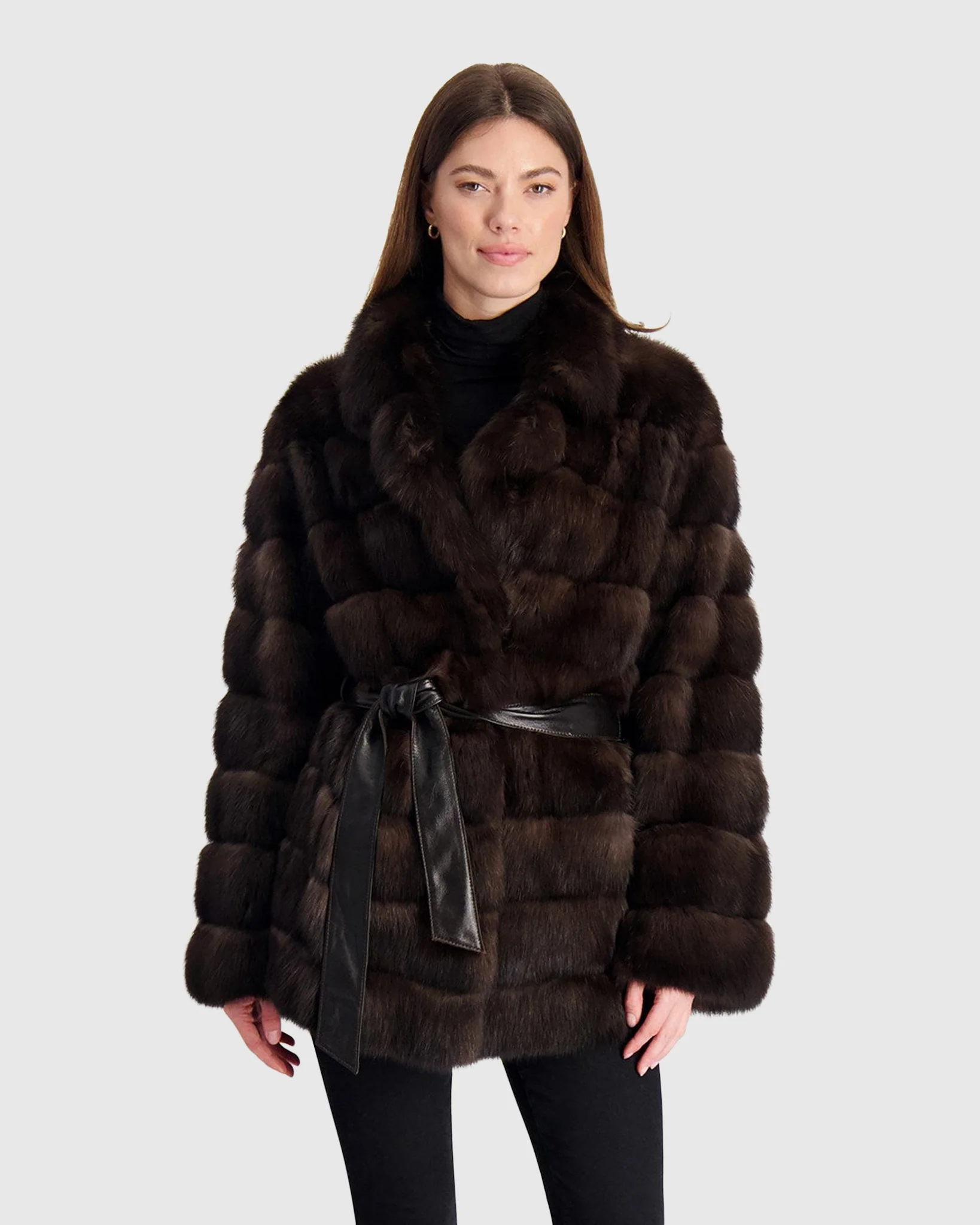 SABLE JACKET WITH LEATHER BELT - Image 9