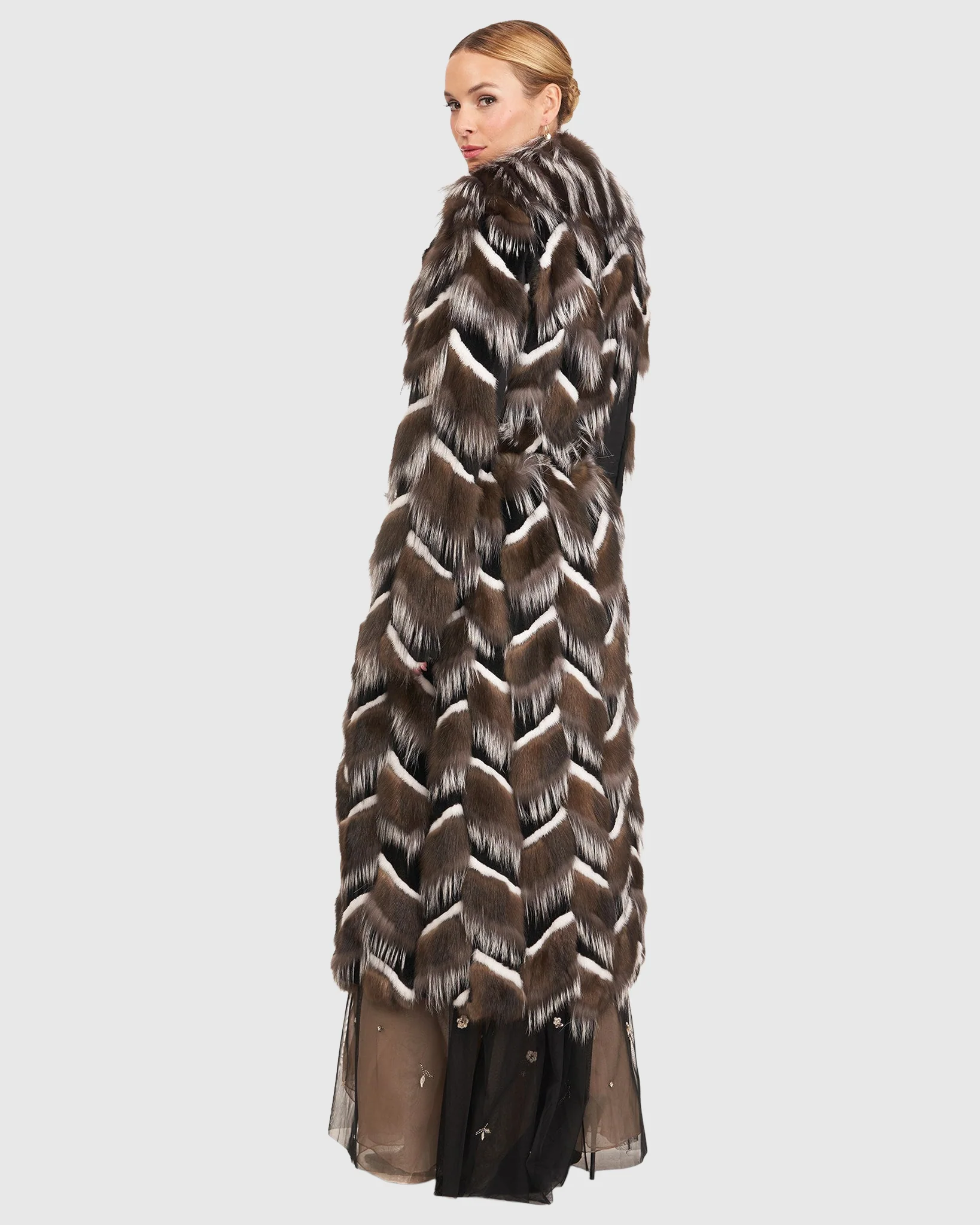 SABLE, MINK AND FOX INTARSIA COAT WITH BELT - Image 2