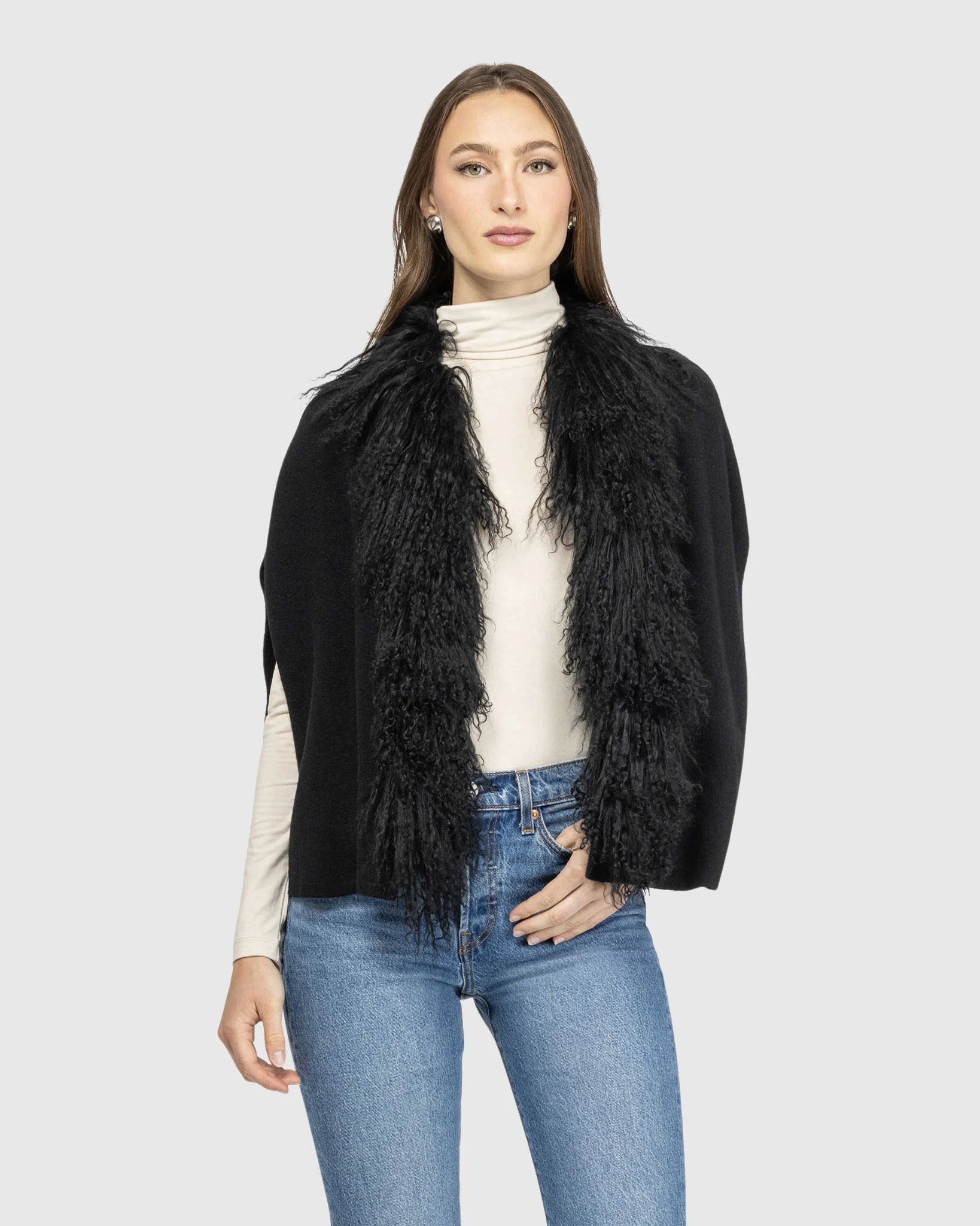 Select Cashmere And Merino Wool Blend Cape With Select Mongolian Lamb Trim