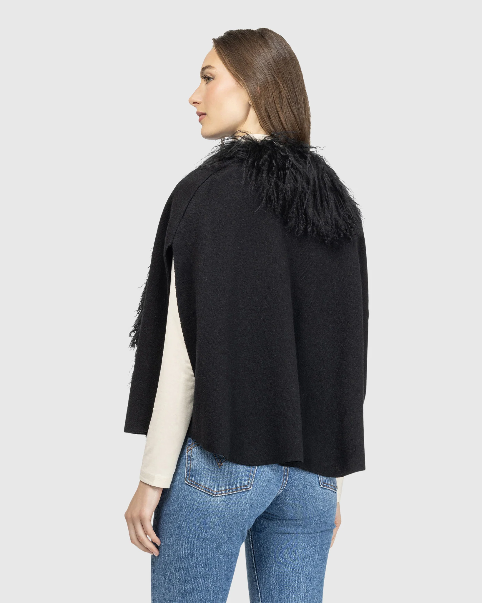 Select Cashmere And Merino Wool Blend Cape With Select Mongolian Lamb Trim - Image 10