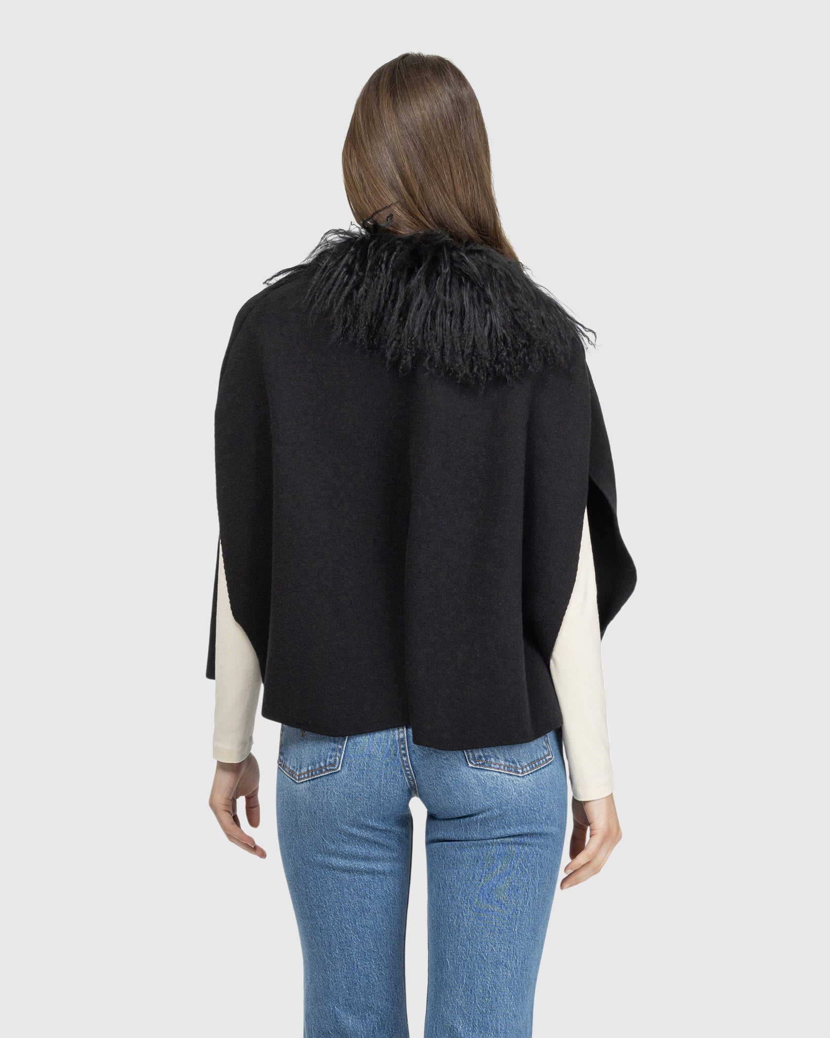 Select Cashmere And Merino Wool Blend Cape With Select Mongolian Lamb Trim - Image 11