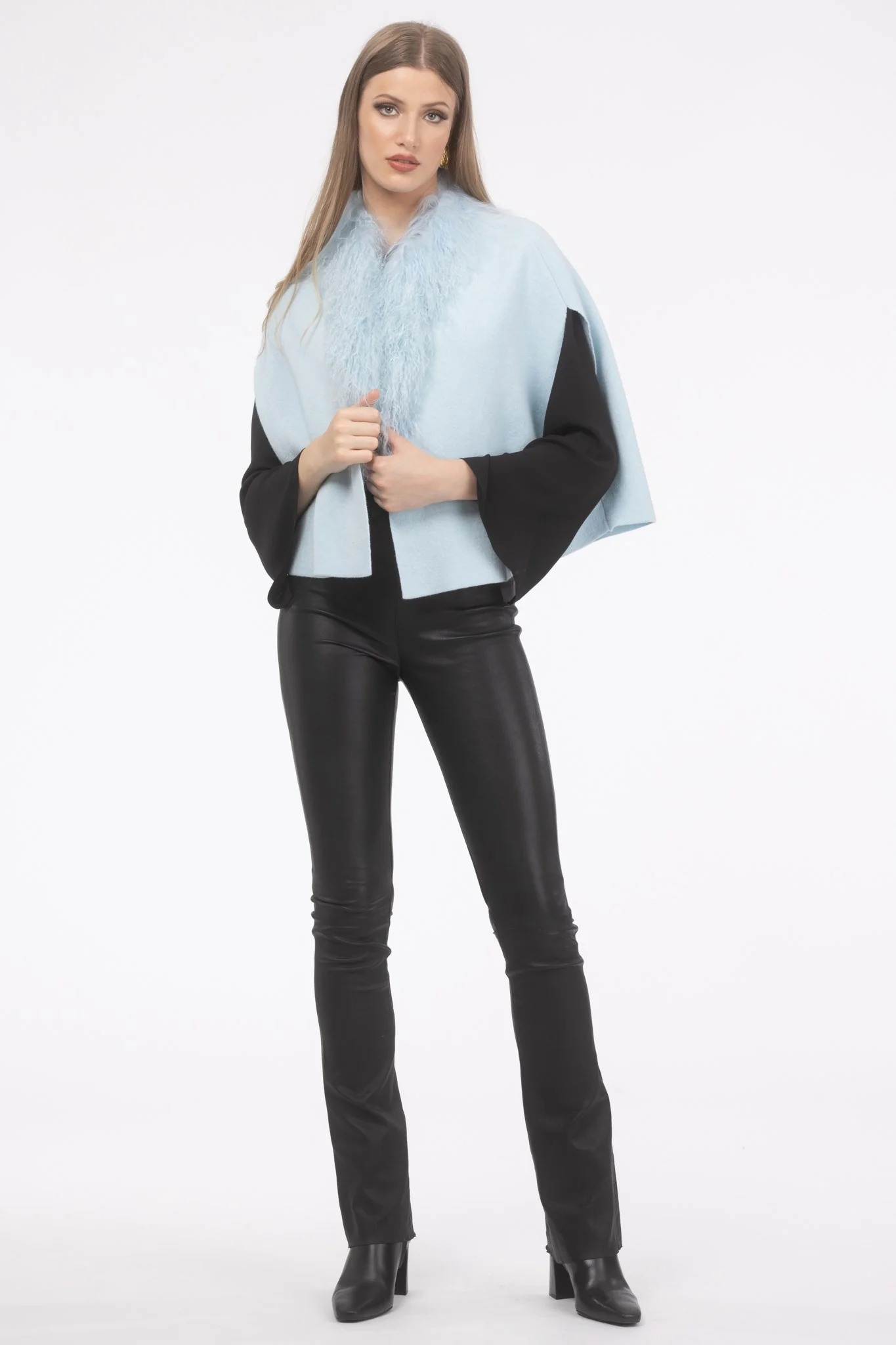 Select Cashmere And Merino Wool Blend Cape With Select Mongolian Lamb Trim - Image 2