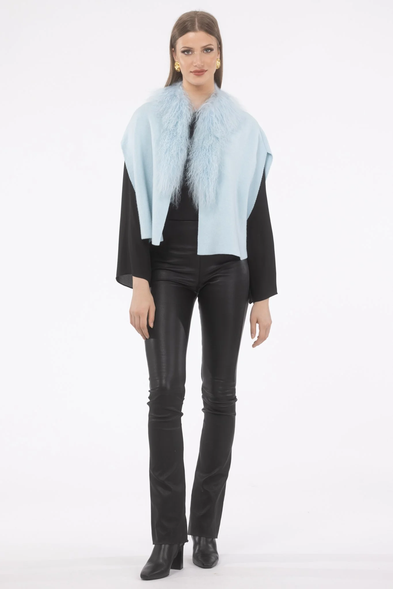 Select Cashmere And Merino Wool Blend Cape With Select Mongolian Lamb Trim - Image 3