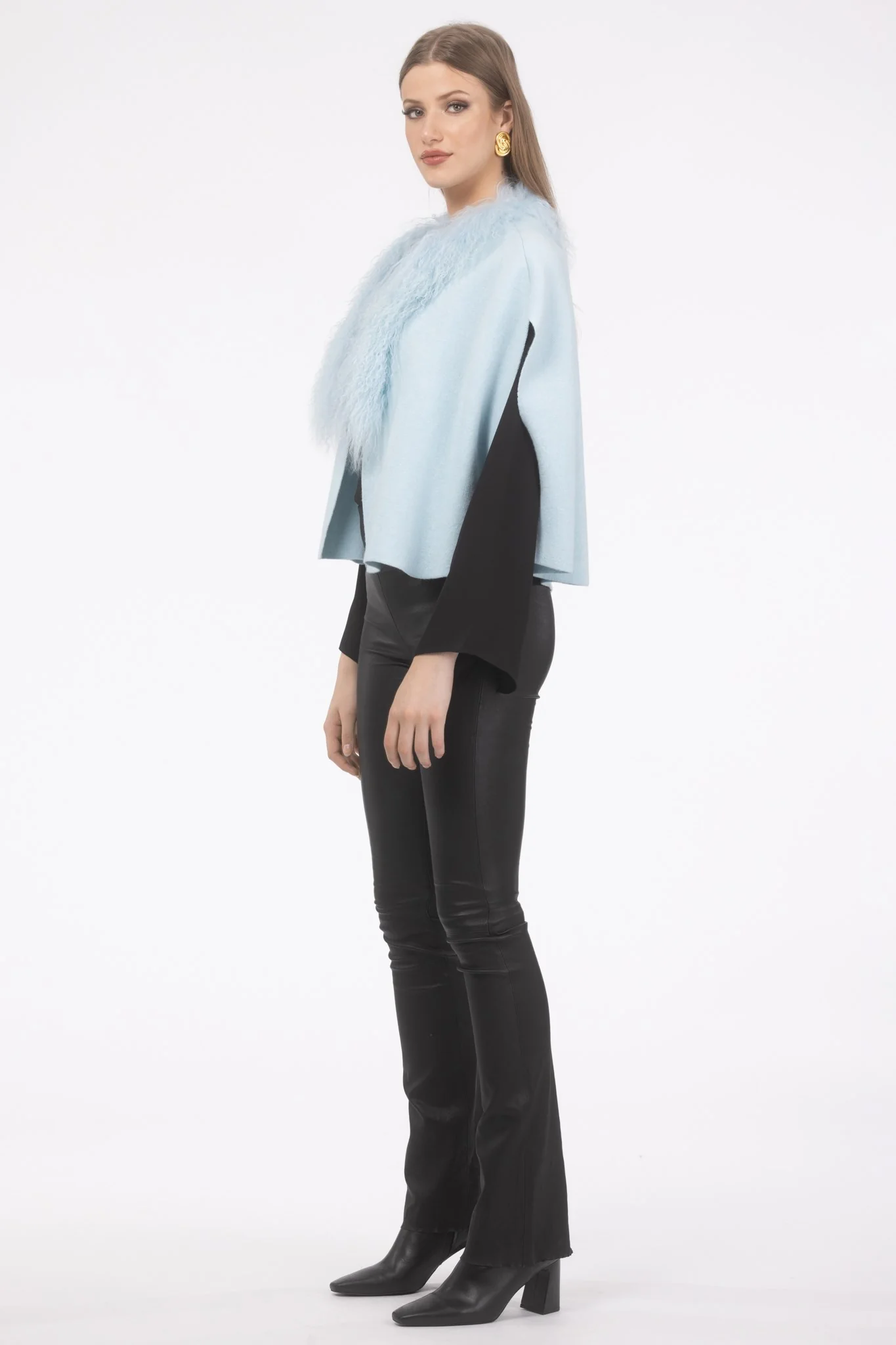 Select Cashmere And Merino Wool Blend Cape With Select Mongolian Lamb Trim - Image 4