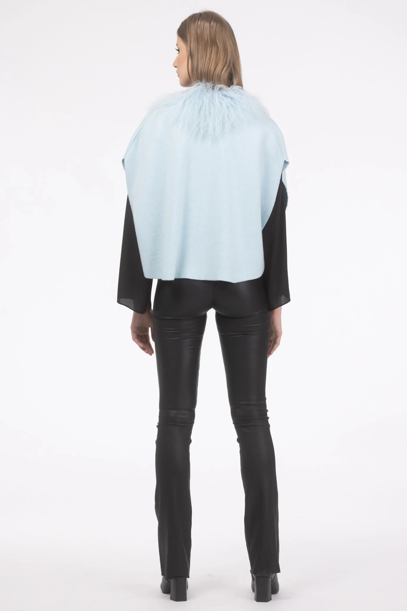 Select Cashmere And Merino Wool Blend Cape With Select Mongolian Lamb Trim - Image 5