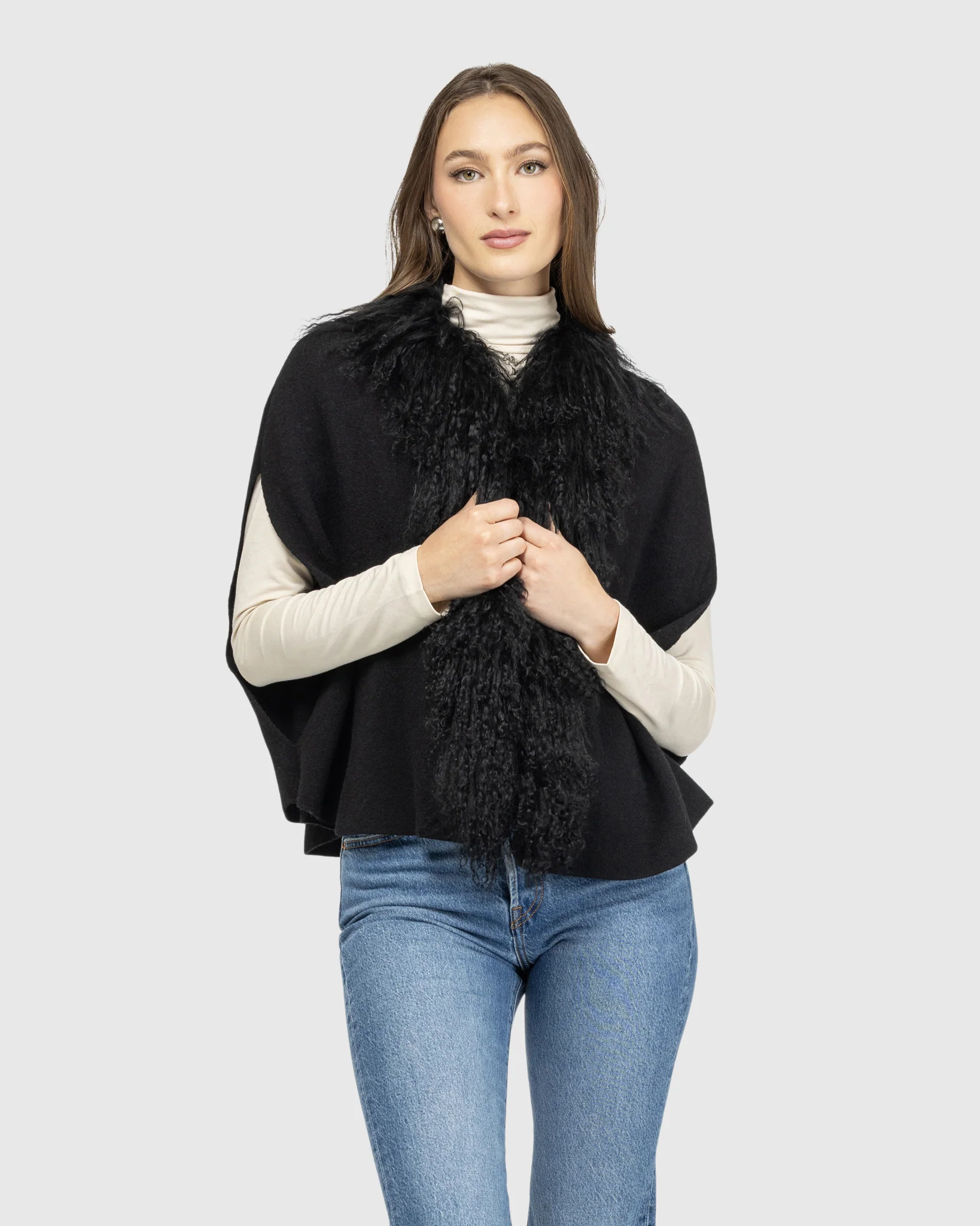 Select Cashmere And Merino Wool Blend Cape With Select Mongolian Lamb Trim - Image 8
