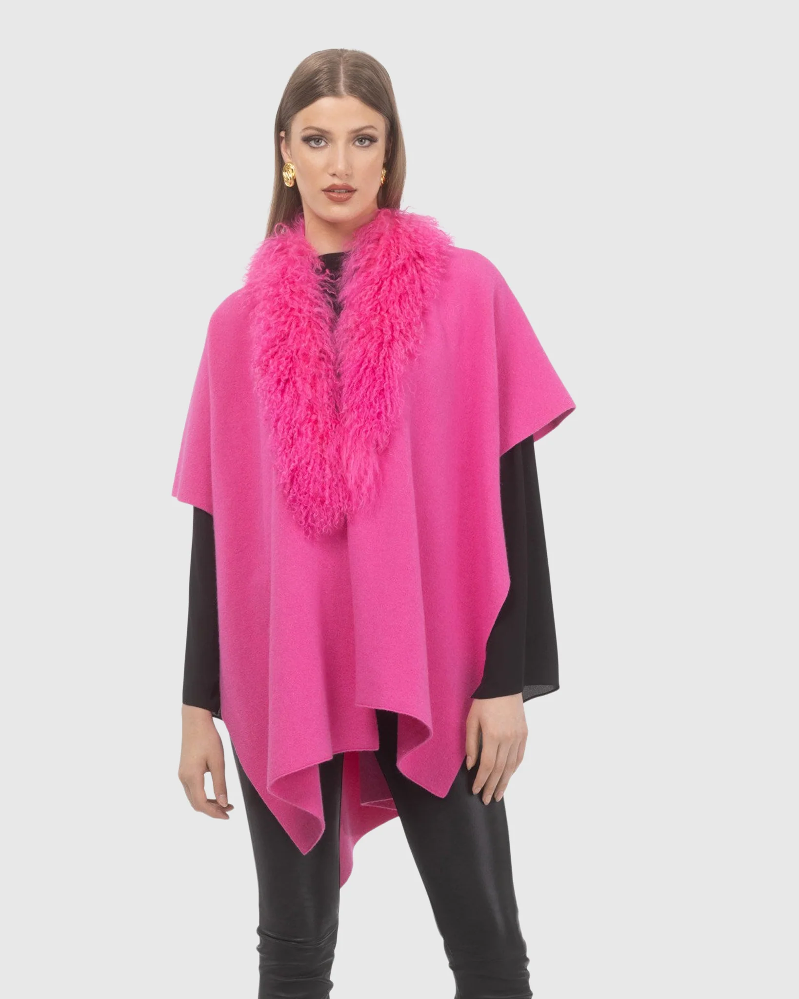 Select Cashmere And Merino Wool Blend Cape With Select Mongolian Lamb Trim - Image 3