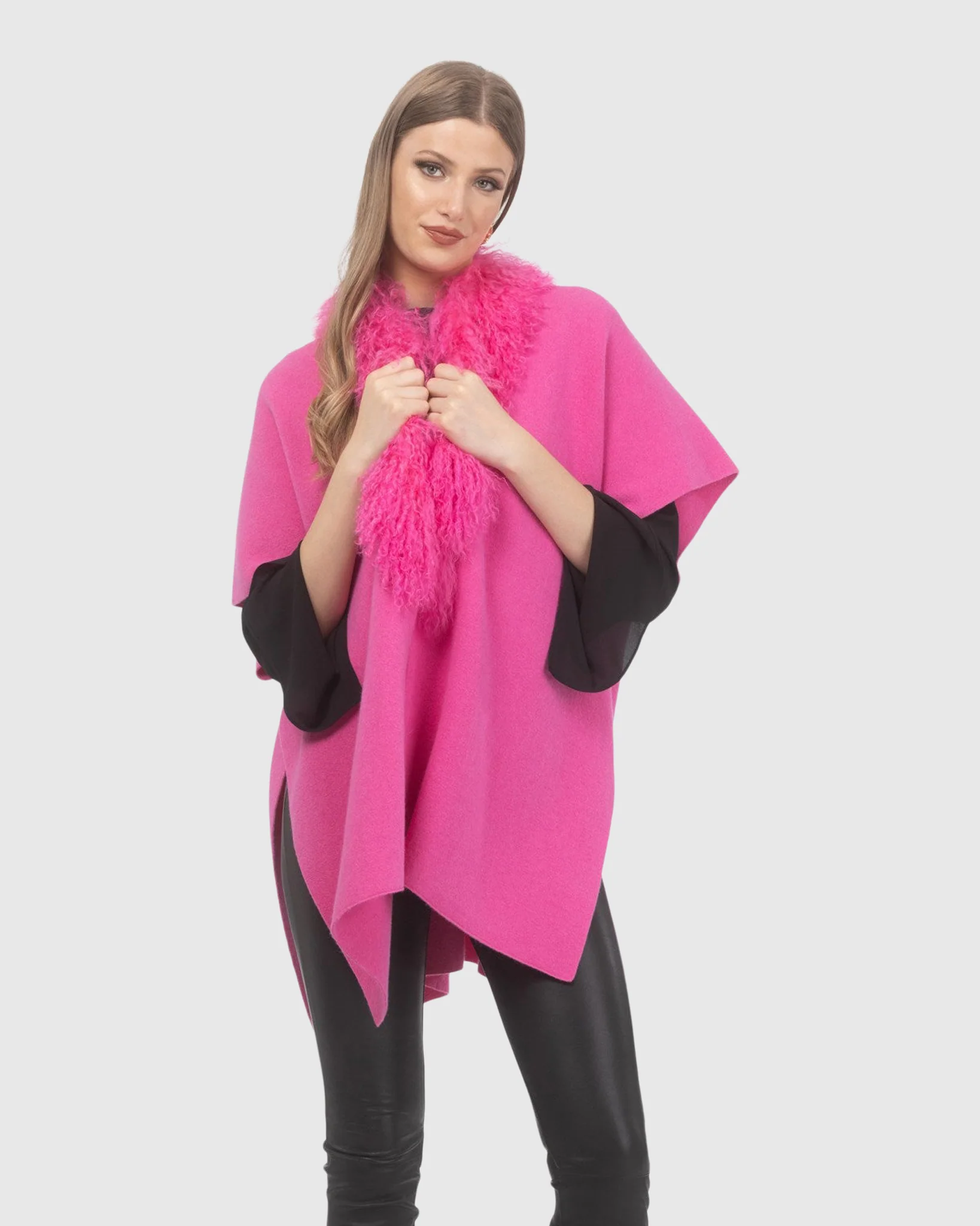 Select Cashmere And Merino Wool Blend Cape With Select Mongolian Lamb Trim - Image 4