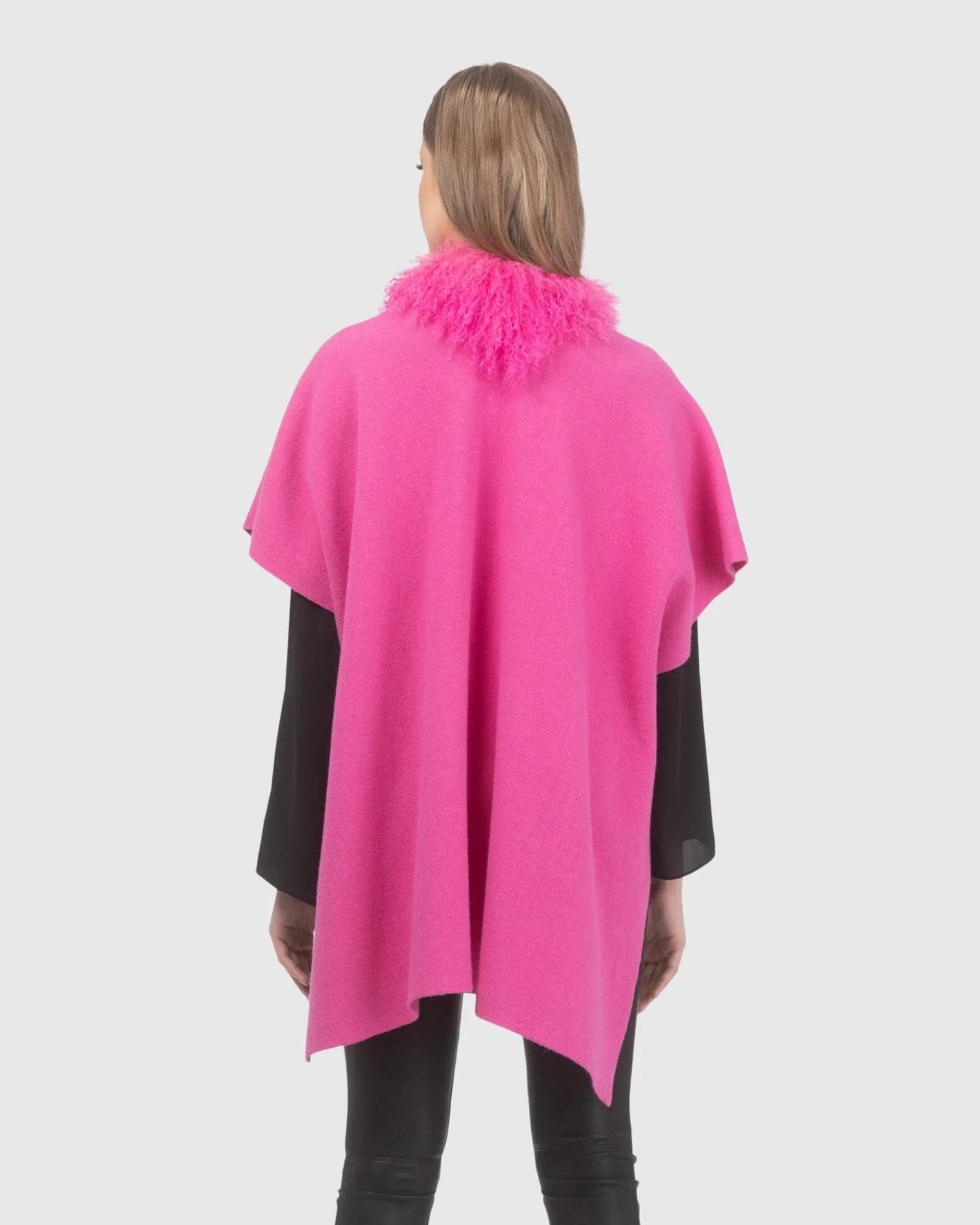 Select Cashmere And Merino Wool Blend Cape With Select Mongolian Lamb Trim - Image 5