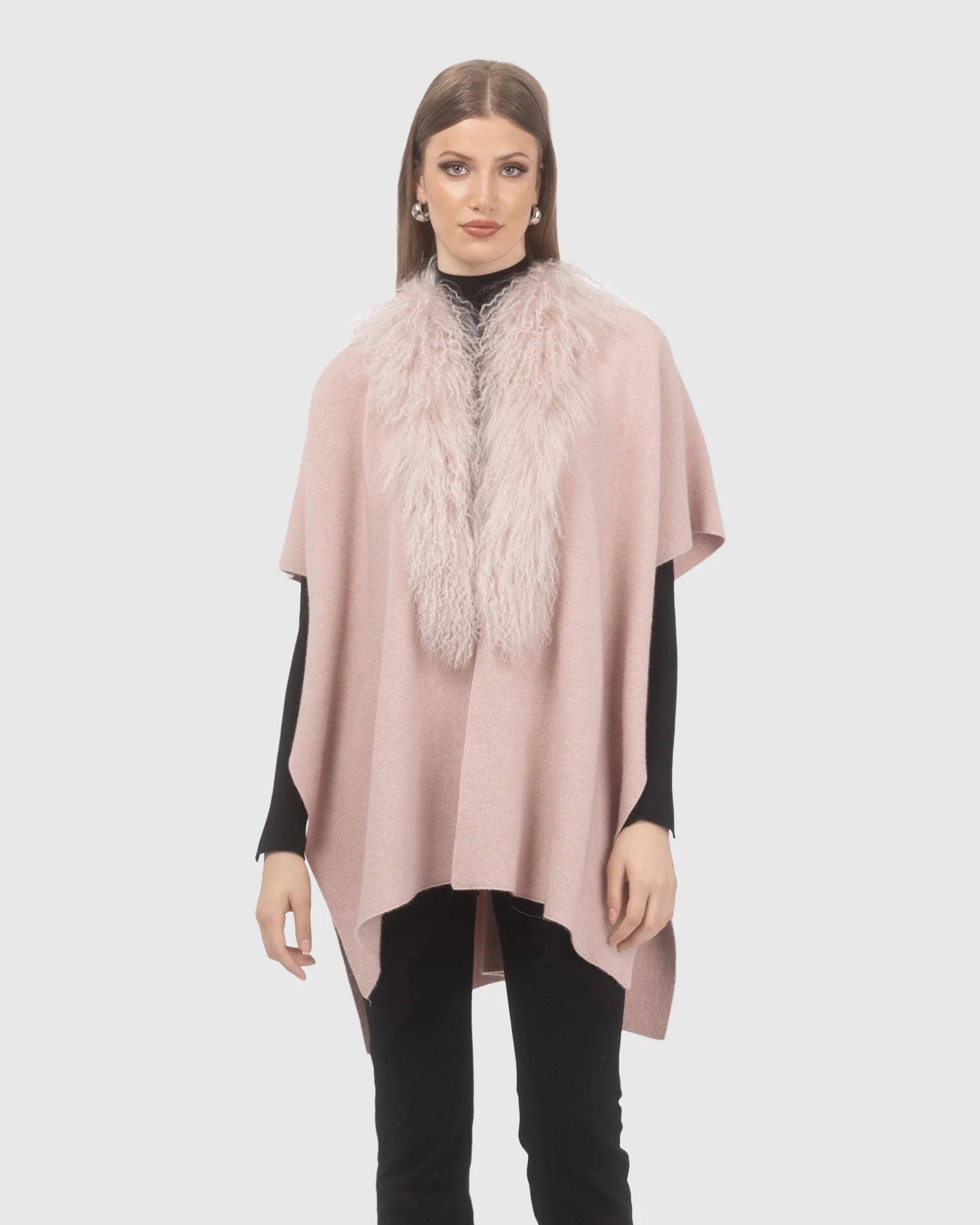 Select Cashmere And Merino Wool Blend Cape With Select Mongolian Lamb Trim - Image 7