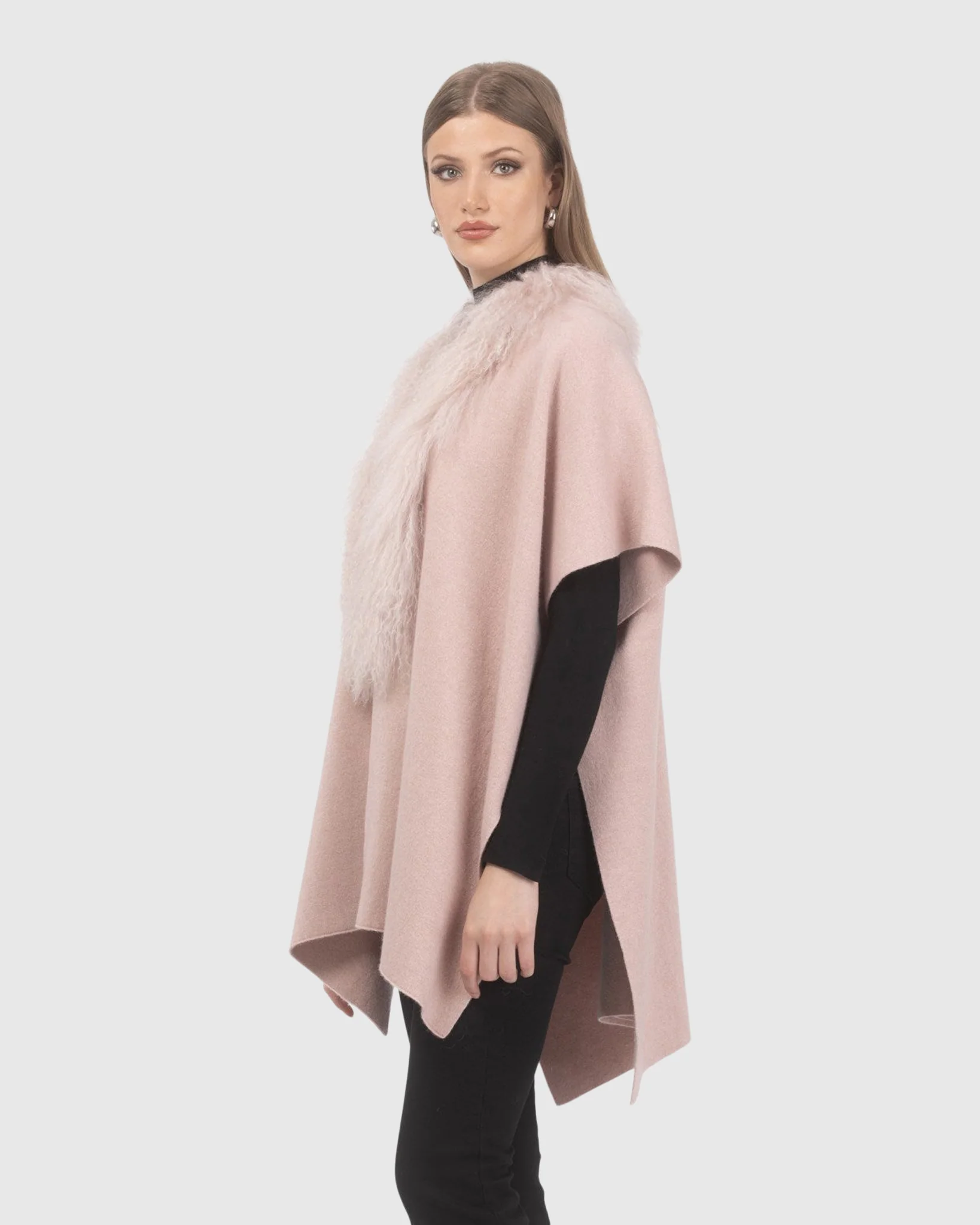 Select Cashmere And Merino Wool Blend Cape With Select Mongolian Lamb Trim - Image 8