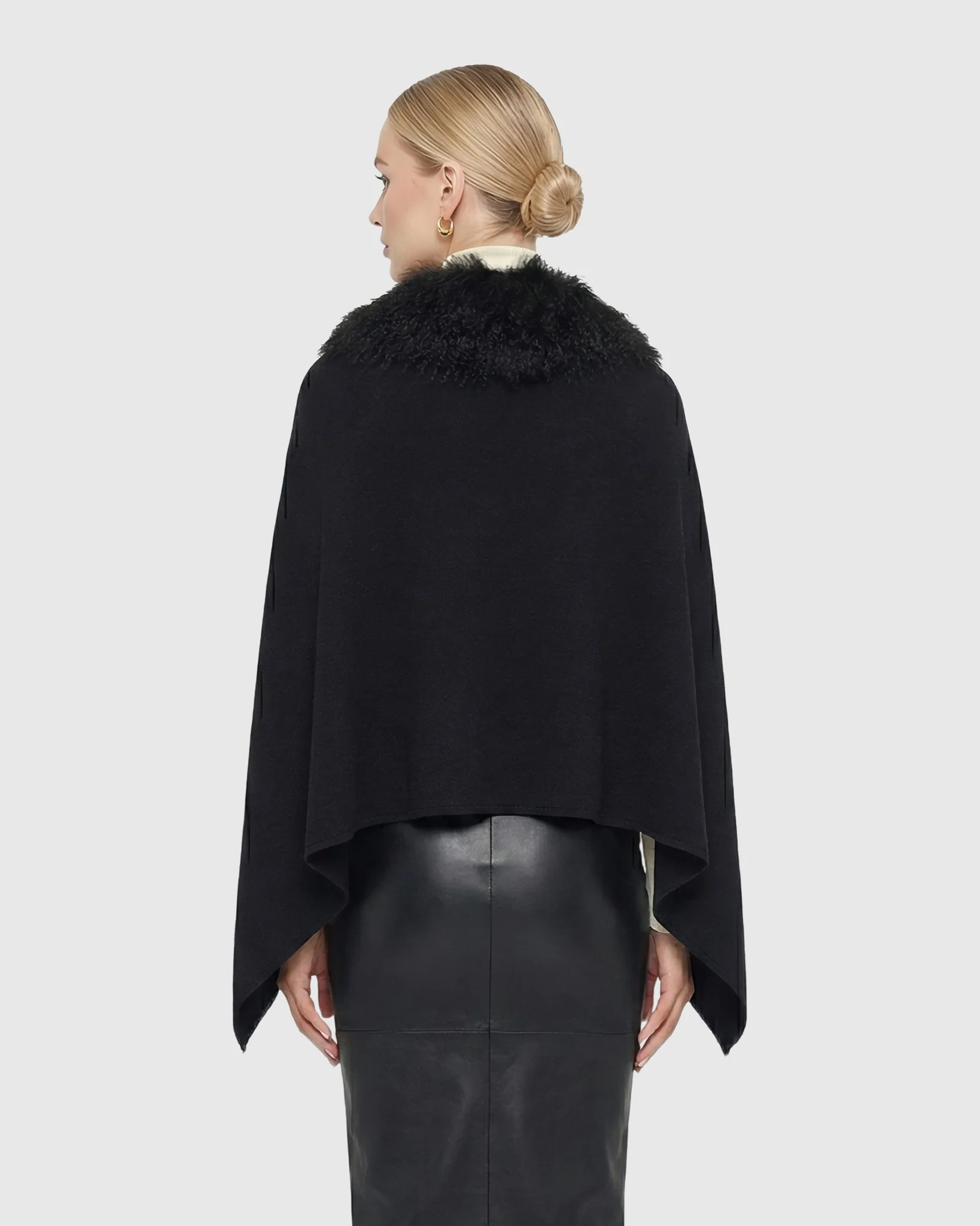 Select Cashmere And Merino Wool Blend Poncho With Select Mongolian Lamb Collar - Image 10