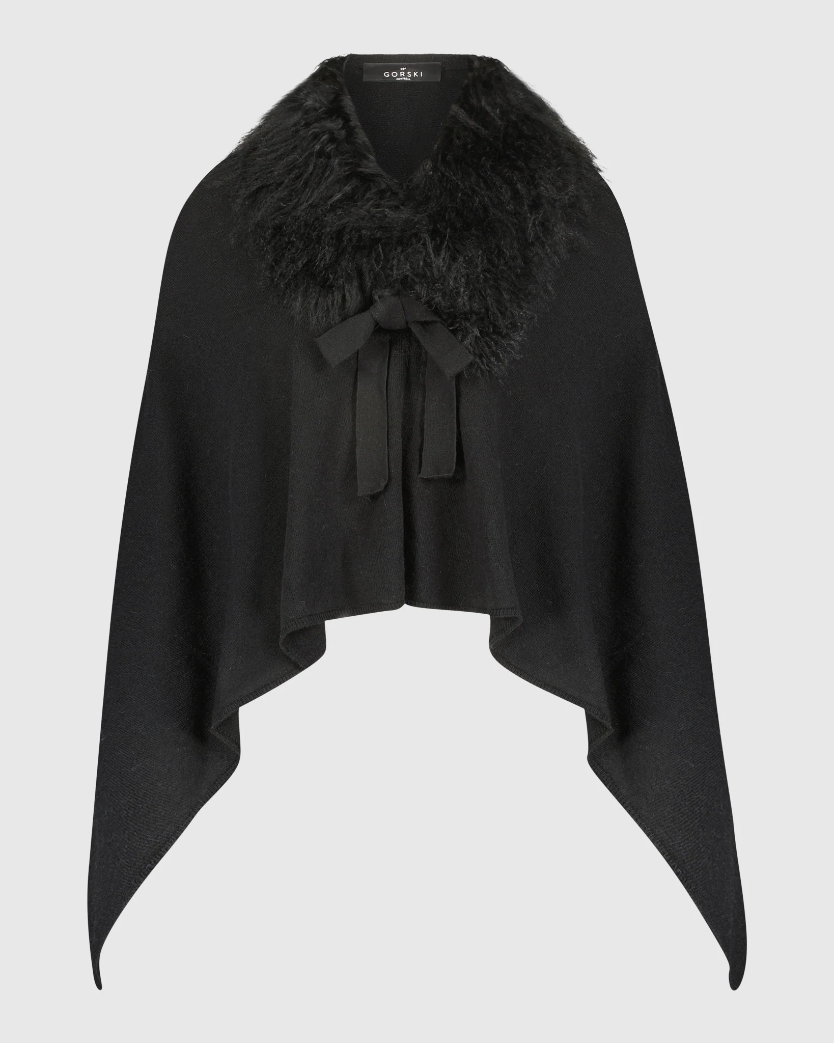 Select Cashmere And Merino Wool Blend Poncho With Select Mongolian Lamb Collar - Image 11