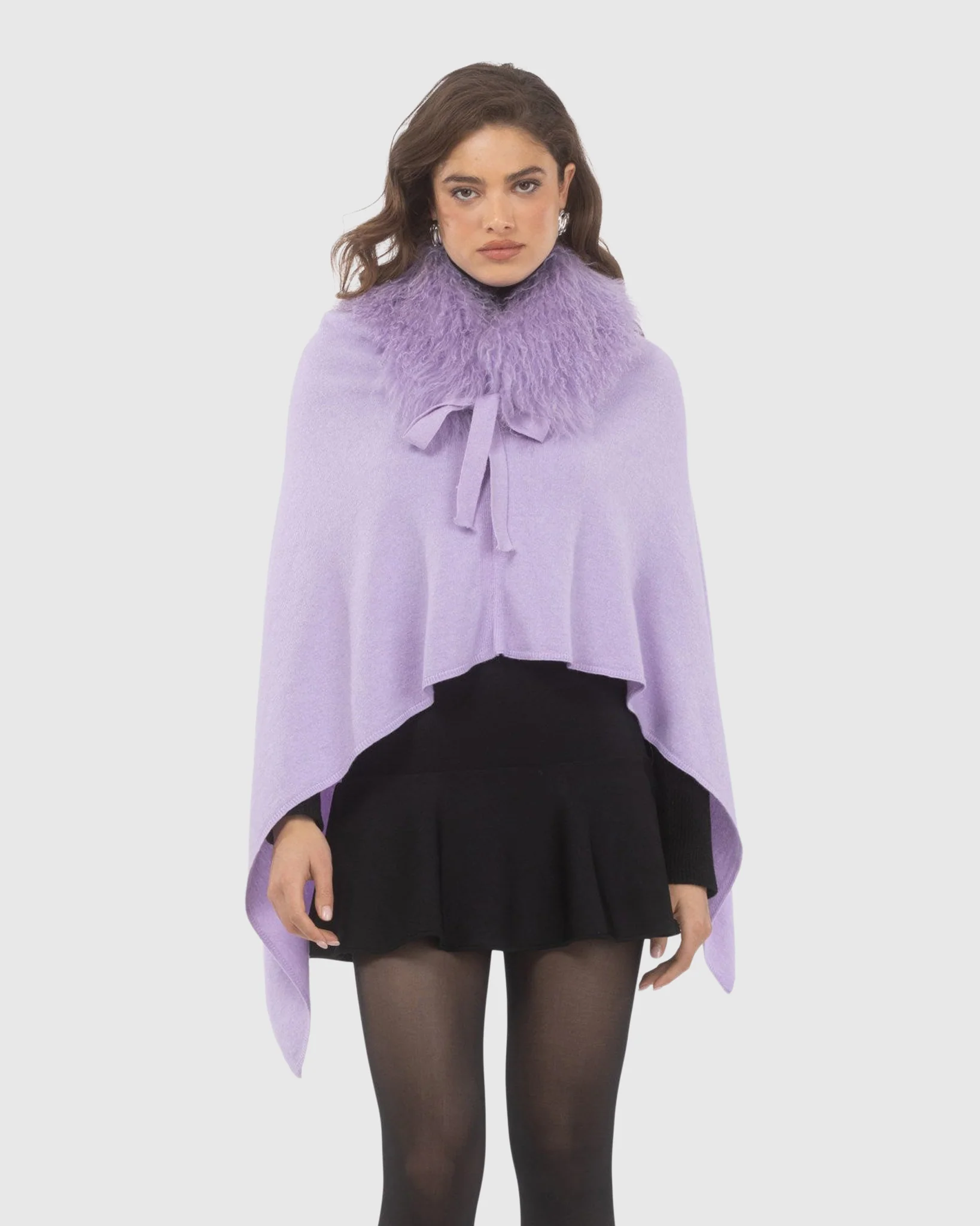 Select Cashmere And Merino Wool Blend Poncho With Select Mongolian Lamb Collar - Image 12