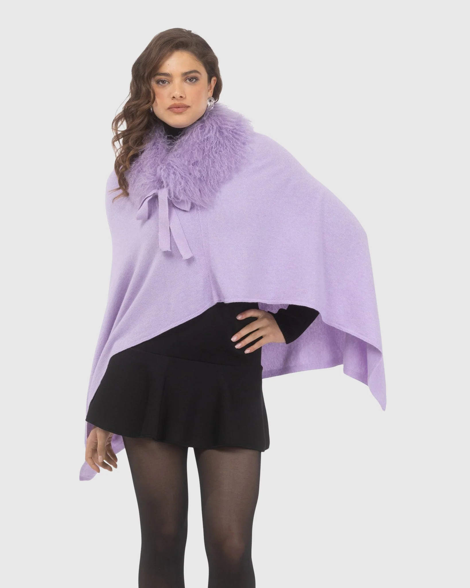 Select Cashmere And Merino Wool Blend Poncho With Select Mongolian Lamb Collar - Image 14