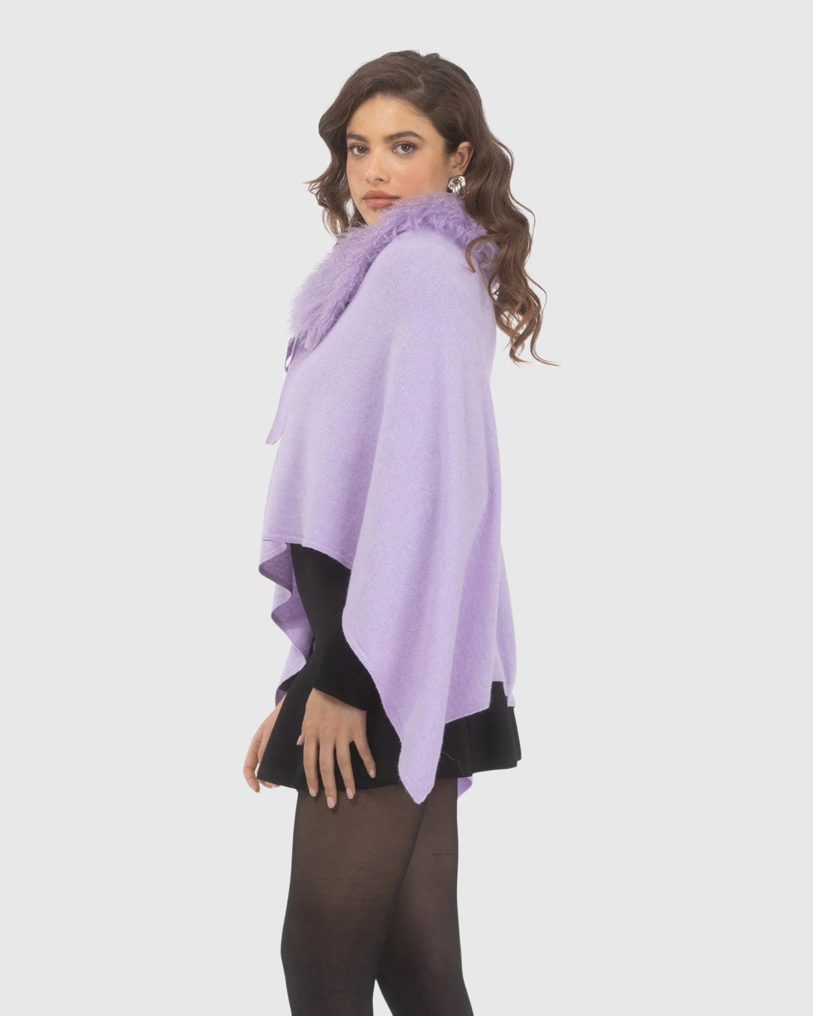 Select Cashmere And Merino Wool Blend Poncho With Select Mongolian Lamb Collar - Image 15