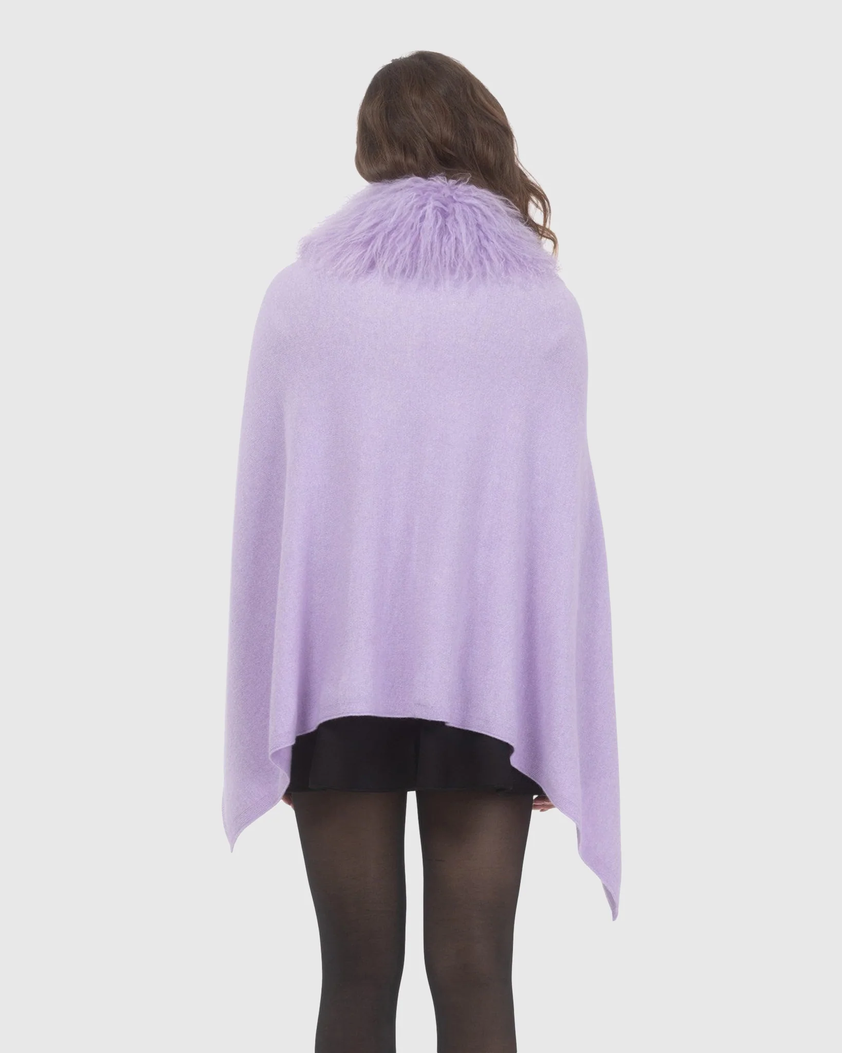 Select Cashmere And Merino Wool Blend Poncho With Select Mongolian Lamb Collar - Image 16