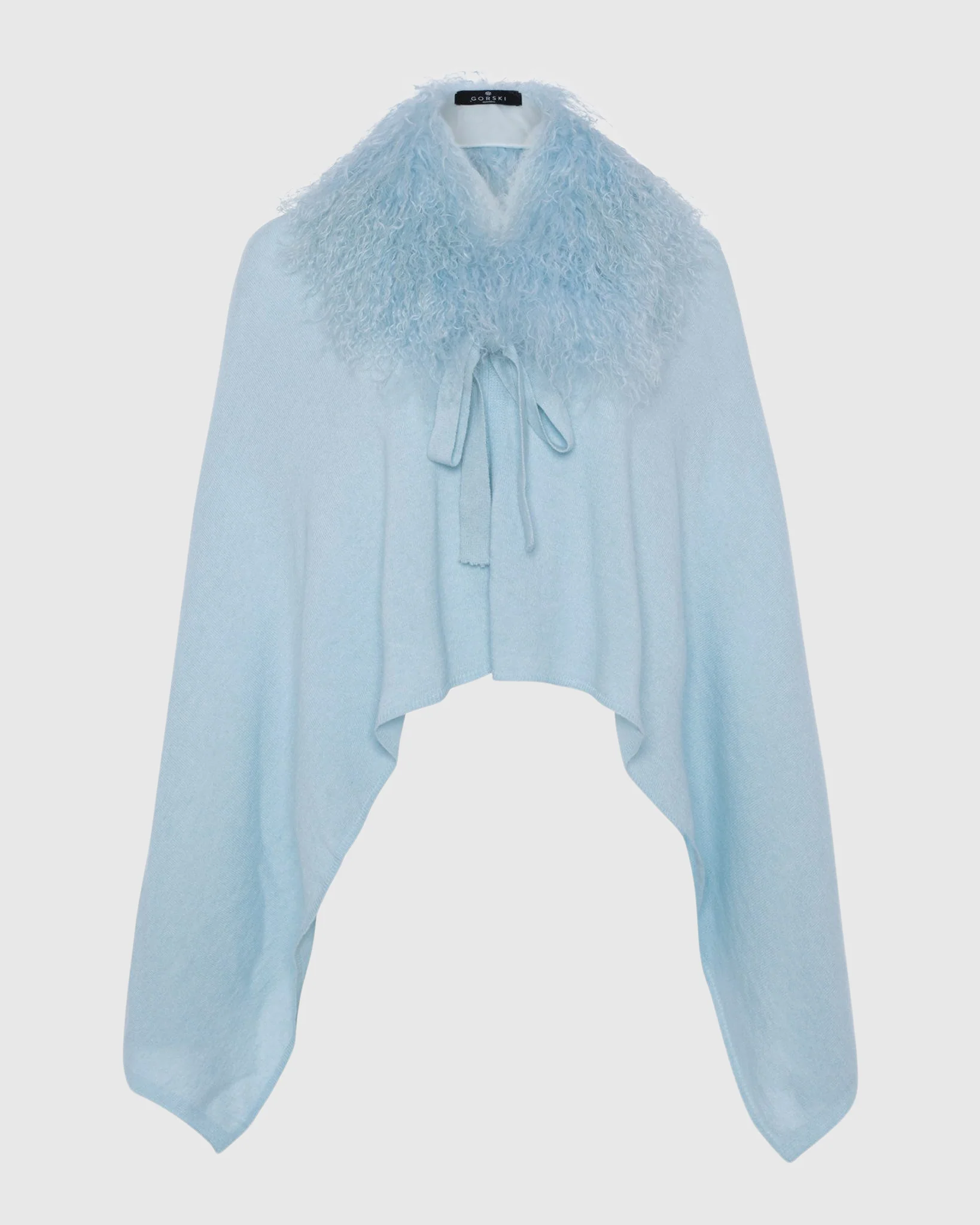 Select Cashmere And Merino Wool Blend Poncho With Select Mongolian Lamb Collar - Image 17