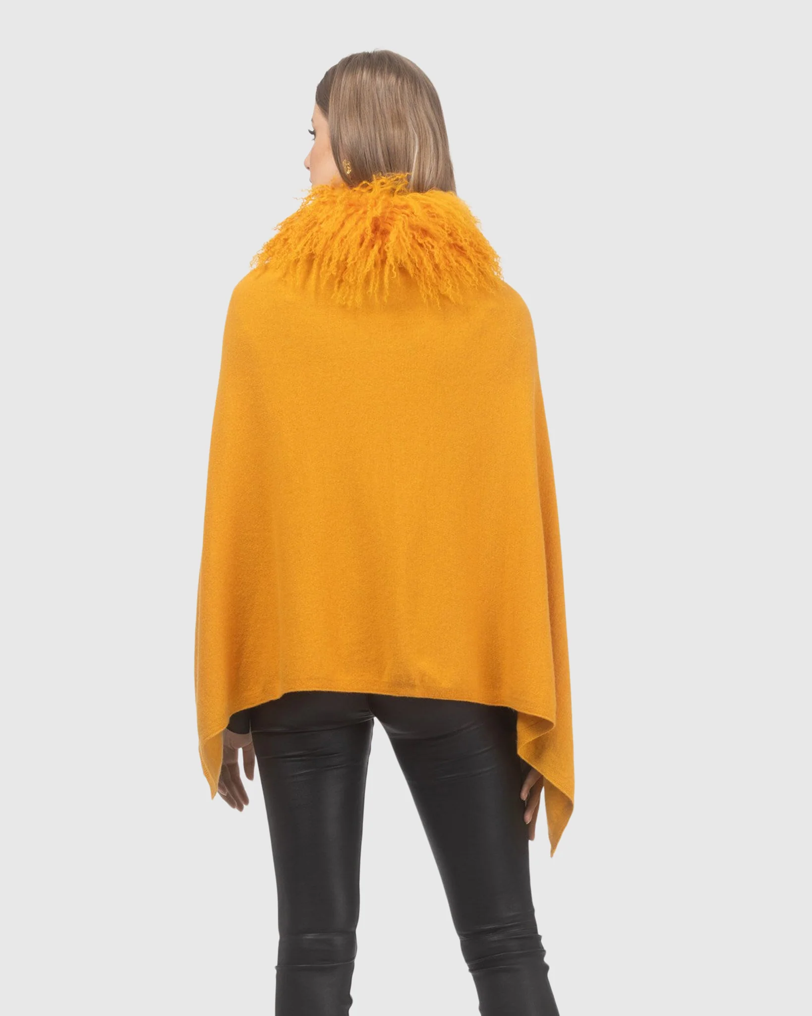 Select Cashmere And Merino Wool Blend Poncho With Select Mongolian Lamb Collar - Image 5