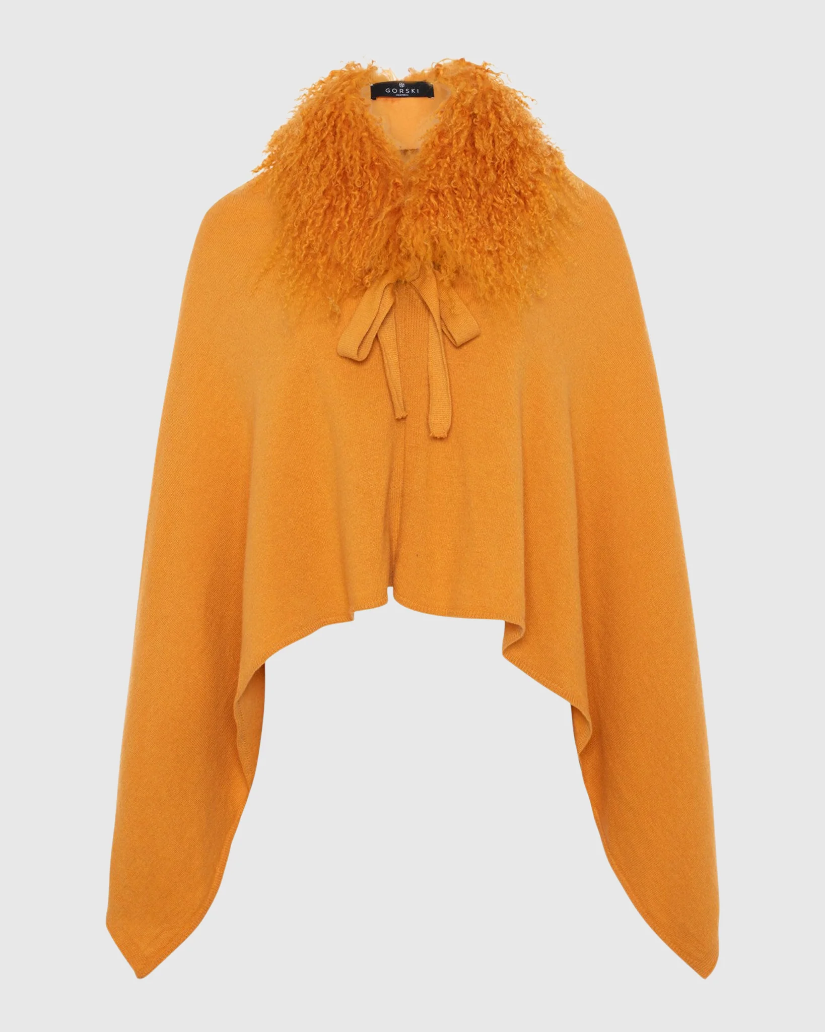 Select Cashmere And Merino Wool Blend Poncho With Select Mongolian Lamb Collar - Image 6