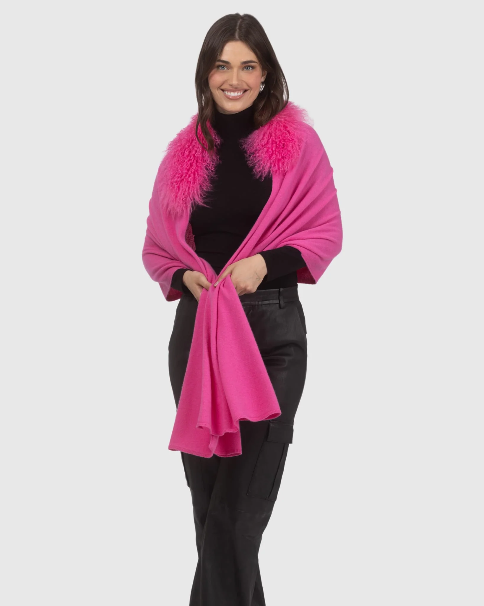 SELECT CASHMERE AND MERINO WOOL BLEND STOLE WITH SELECT MONGOLIAN LAMB TRIM - Image 22