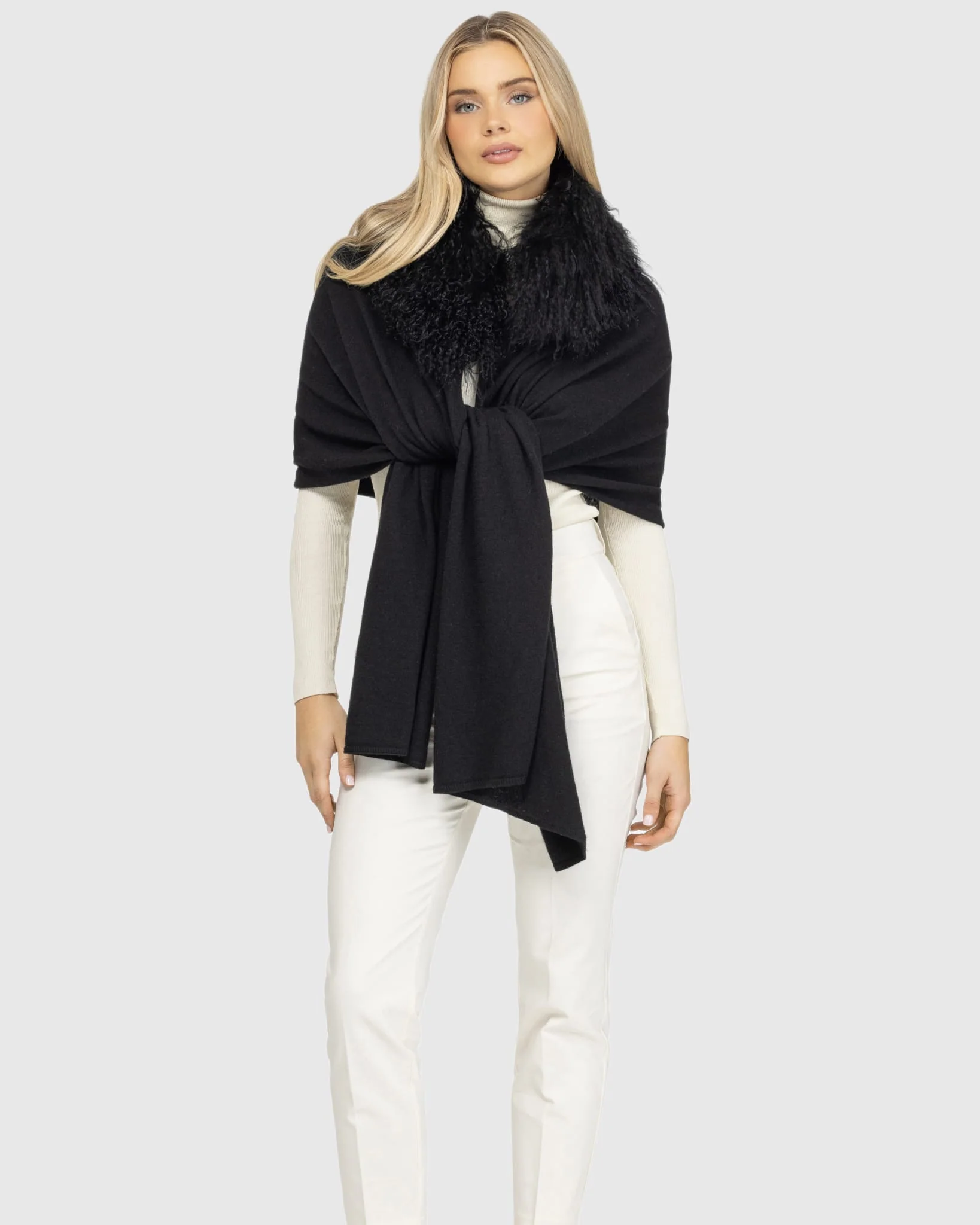 SELECT CASHMERE AND MERINO WOOL BLEND STOLE WITH SELECT MONGOLIAN LAMB TRIM - Image 23