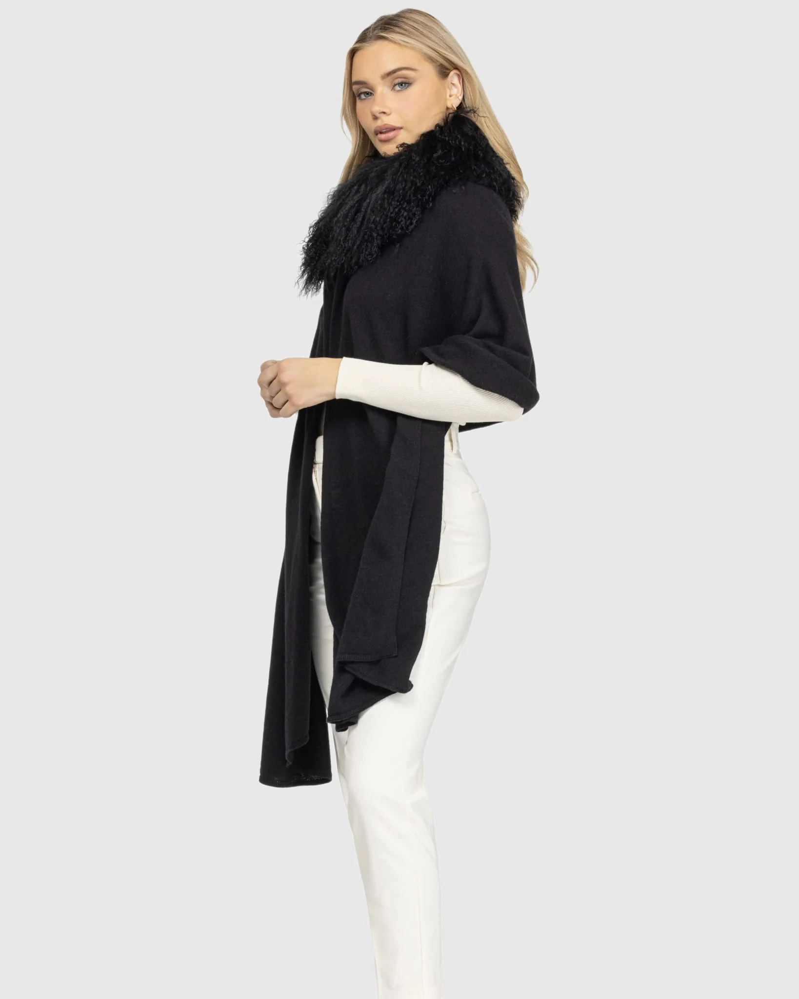 SELECT CASHMERE AND MERINO WOOL BLEND STOLE WITH SELECT MONGOLIAN LAMB TRIM - Image 24